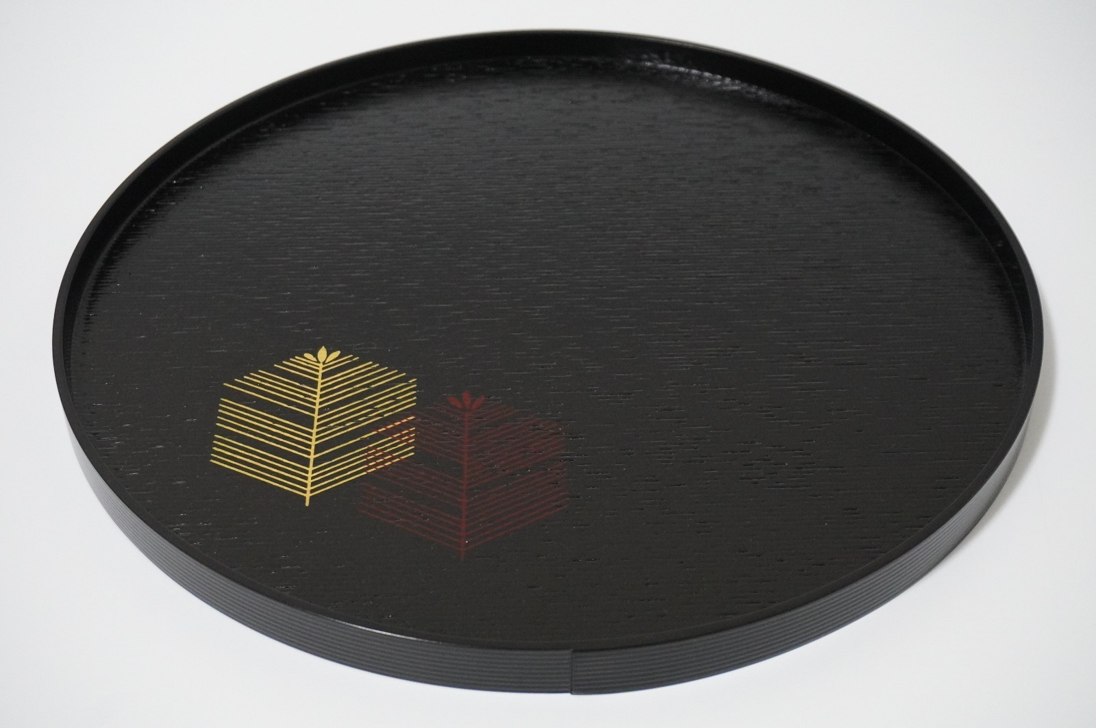 Zohiko Lacquer Round Tray 12.5in Makie Black Japanese Traditional Craft Kyoto