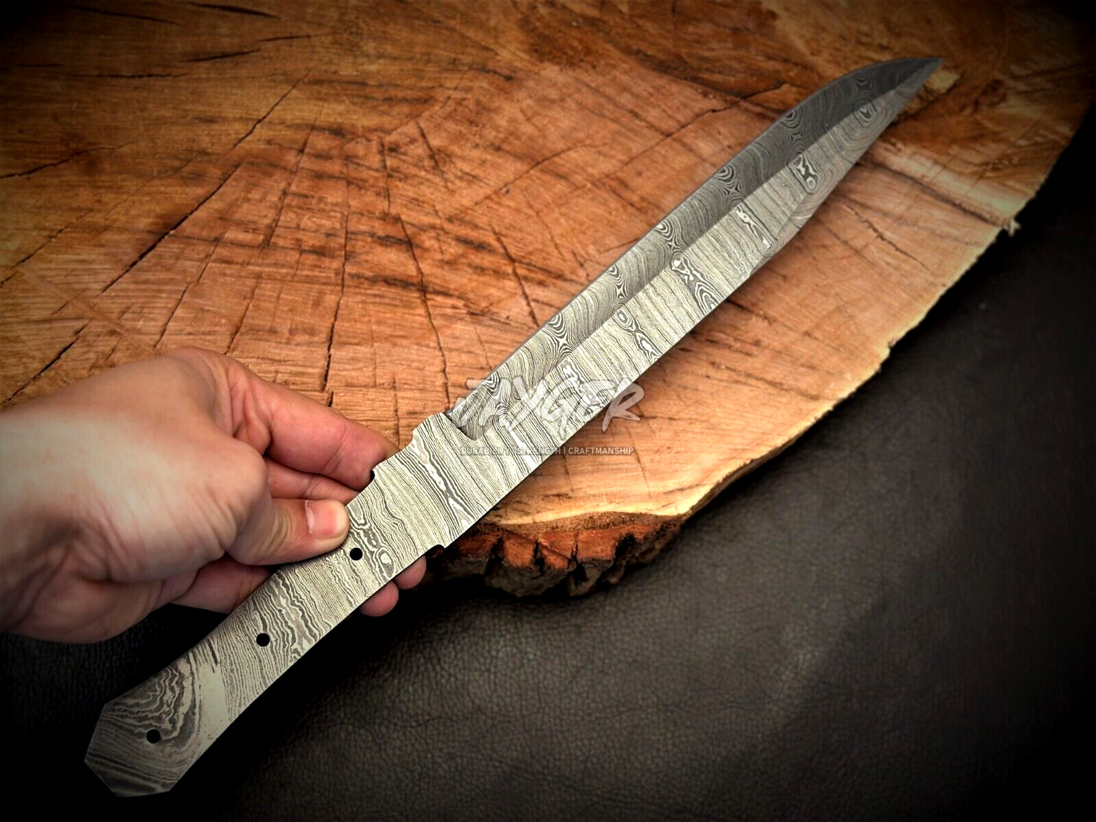 XL Handmade Damascus Steel Blank Blade-Knife Blade-Heat Treat-SD5