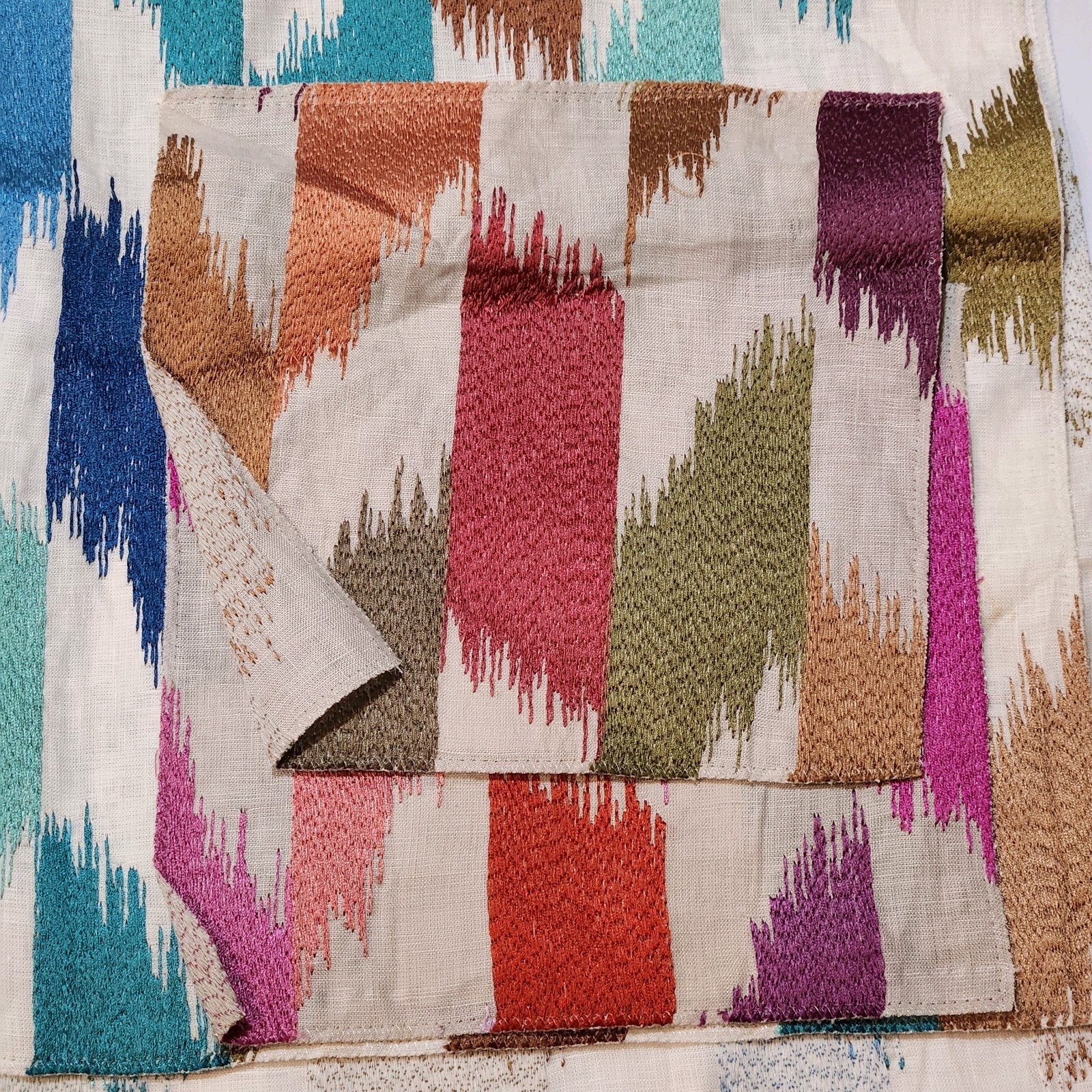 Jane Churchill Rossini Fabric Cowtan & Tout Geometric Ikat Multi Sample Remnant