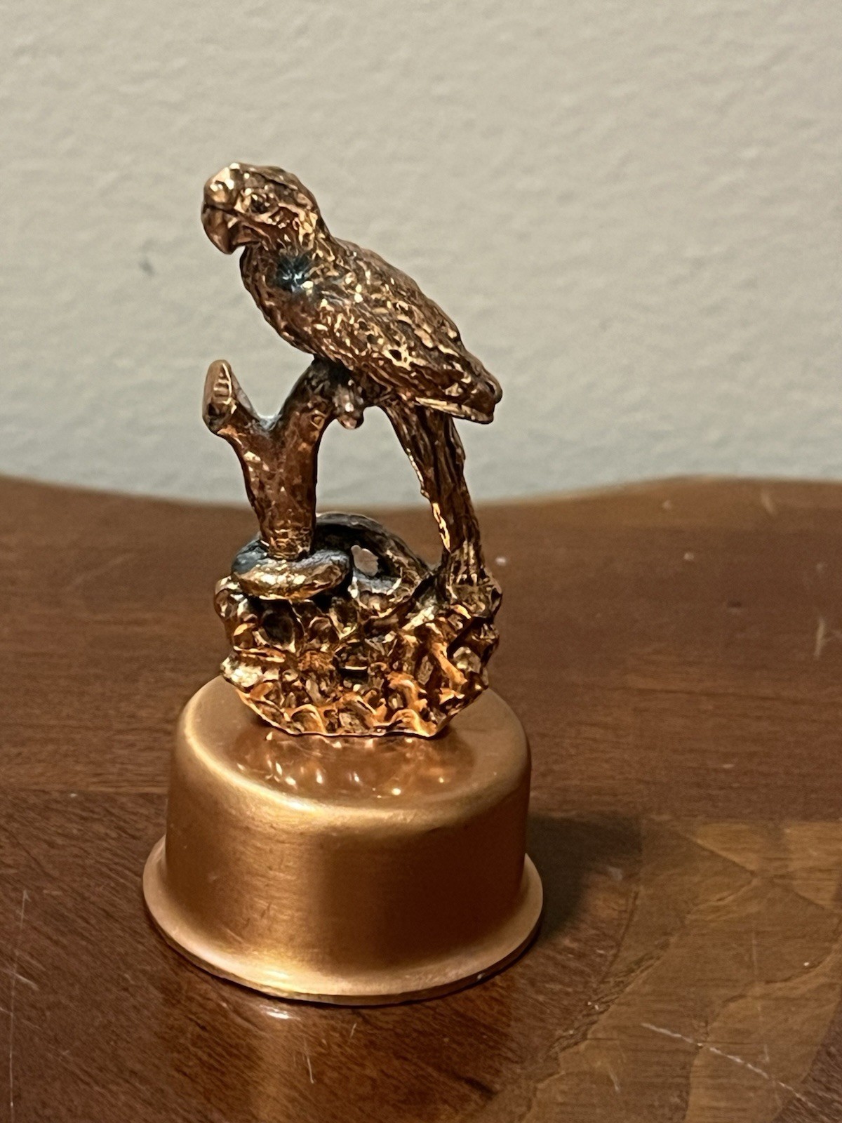 Vintage copper parrot figure pencil sharpener 2 5/8 in