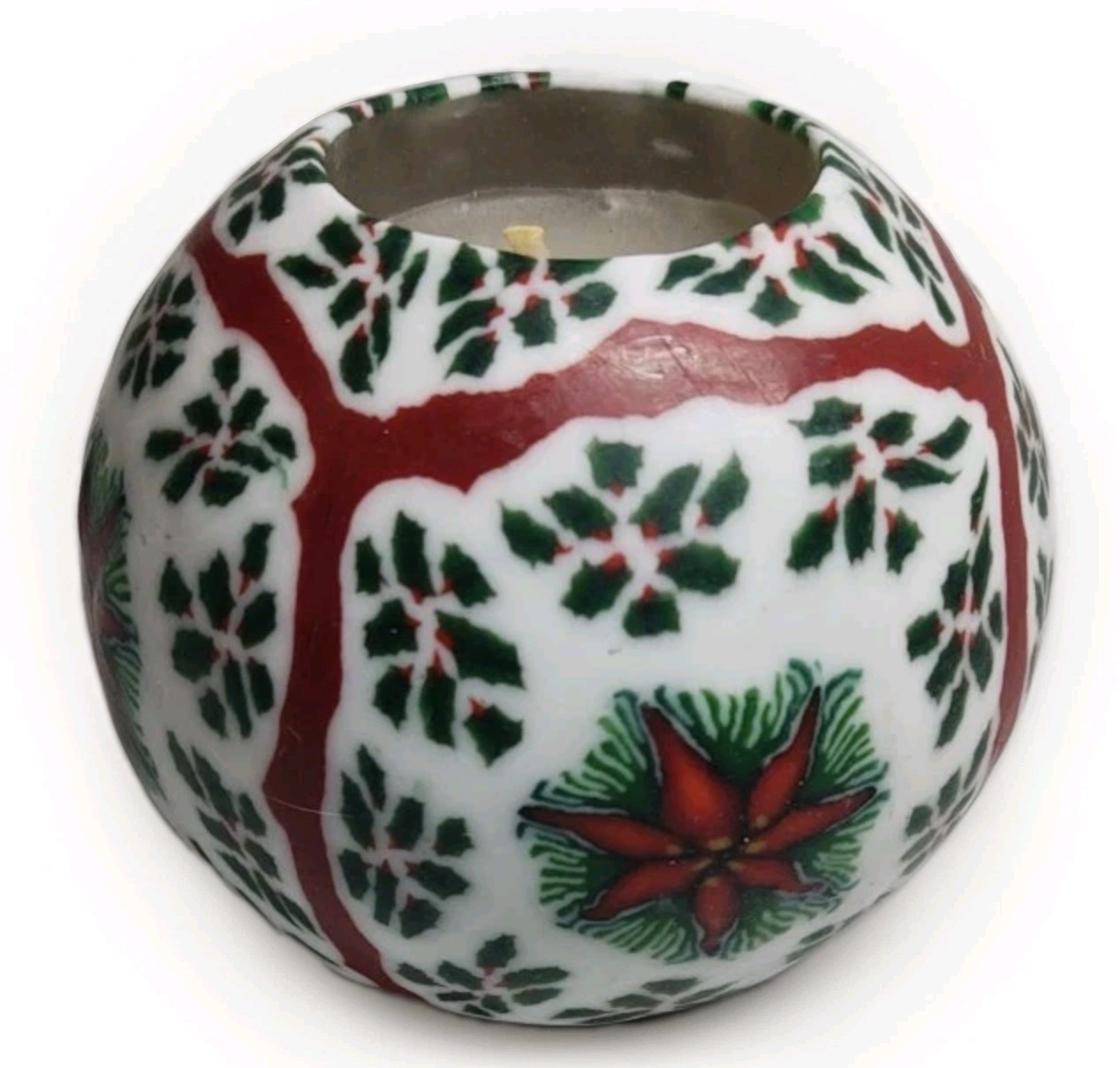 Vtg 1990's Magic Glow Illuminated Candle Poinsettia Round Christmas Decor White
