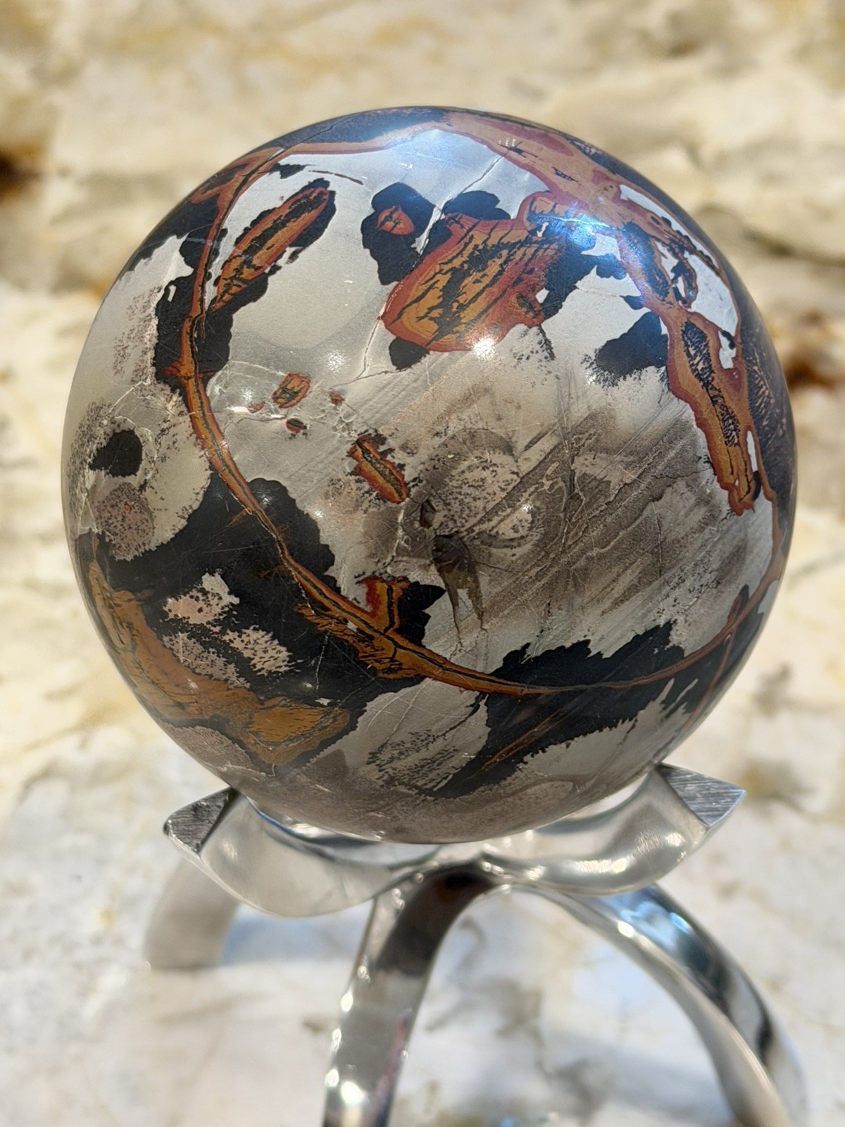 Fabulous Indian Paint Sphere, 3inches Across, Gorgeous Color And Quality Polish