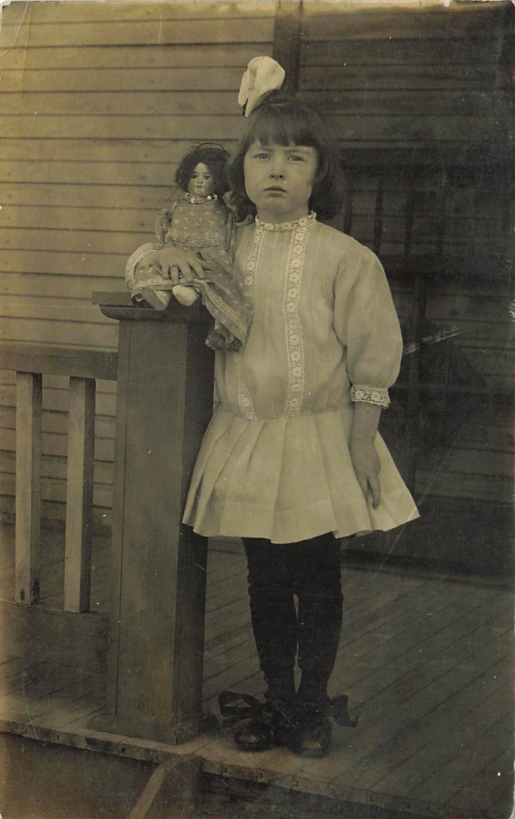 Cute Young Girl with her Doll - Original Early RPPC - Posted 1909
