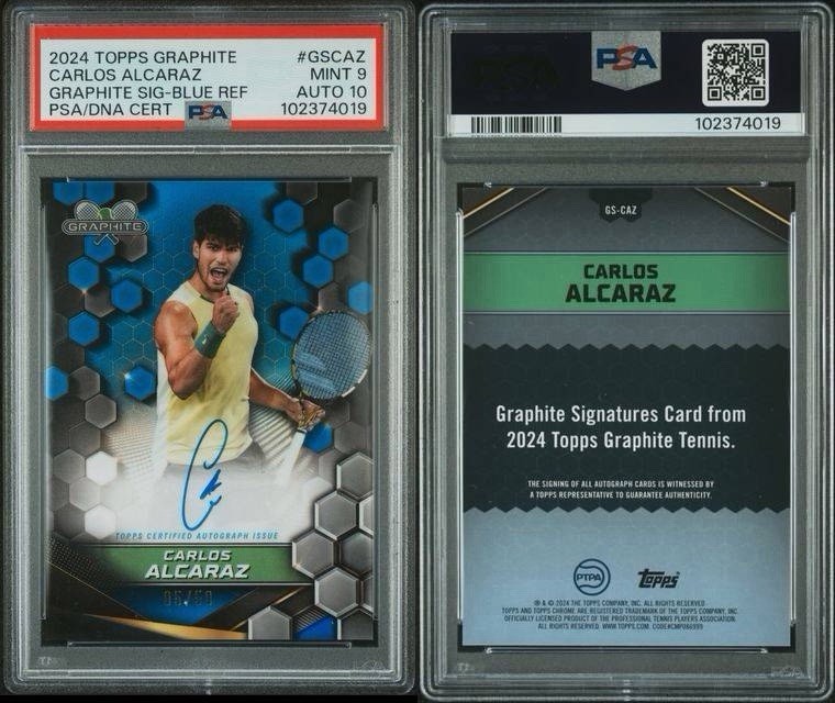 2024 Topps Graphite Tennis Carlos Alcaraz Auto Blue Refractor /50 PSA 9 Auto 10