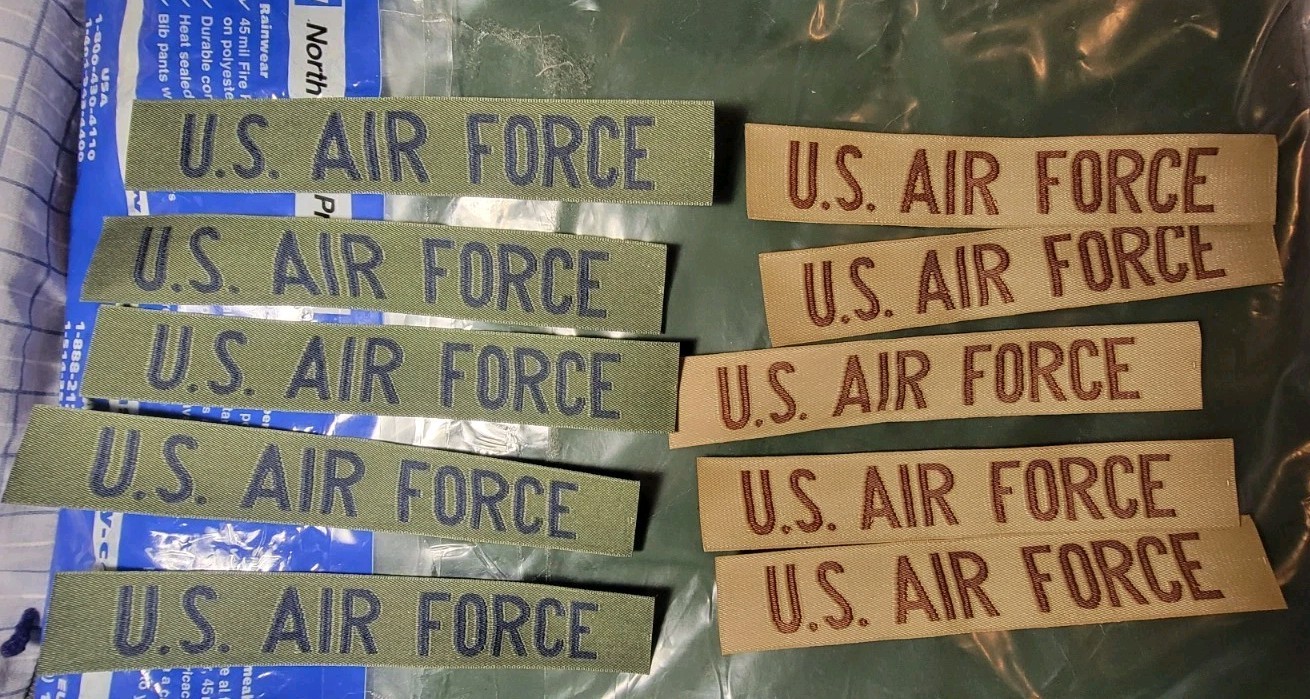 5-USAF U.S. AIR FORCE Uniform Olive Drab nylon name tape patch + 5 Desert Tapes