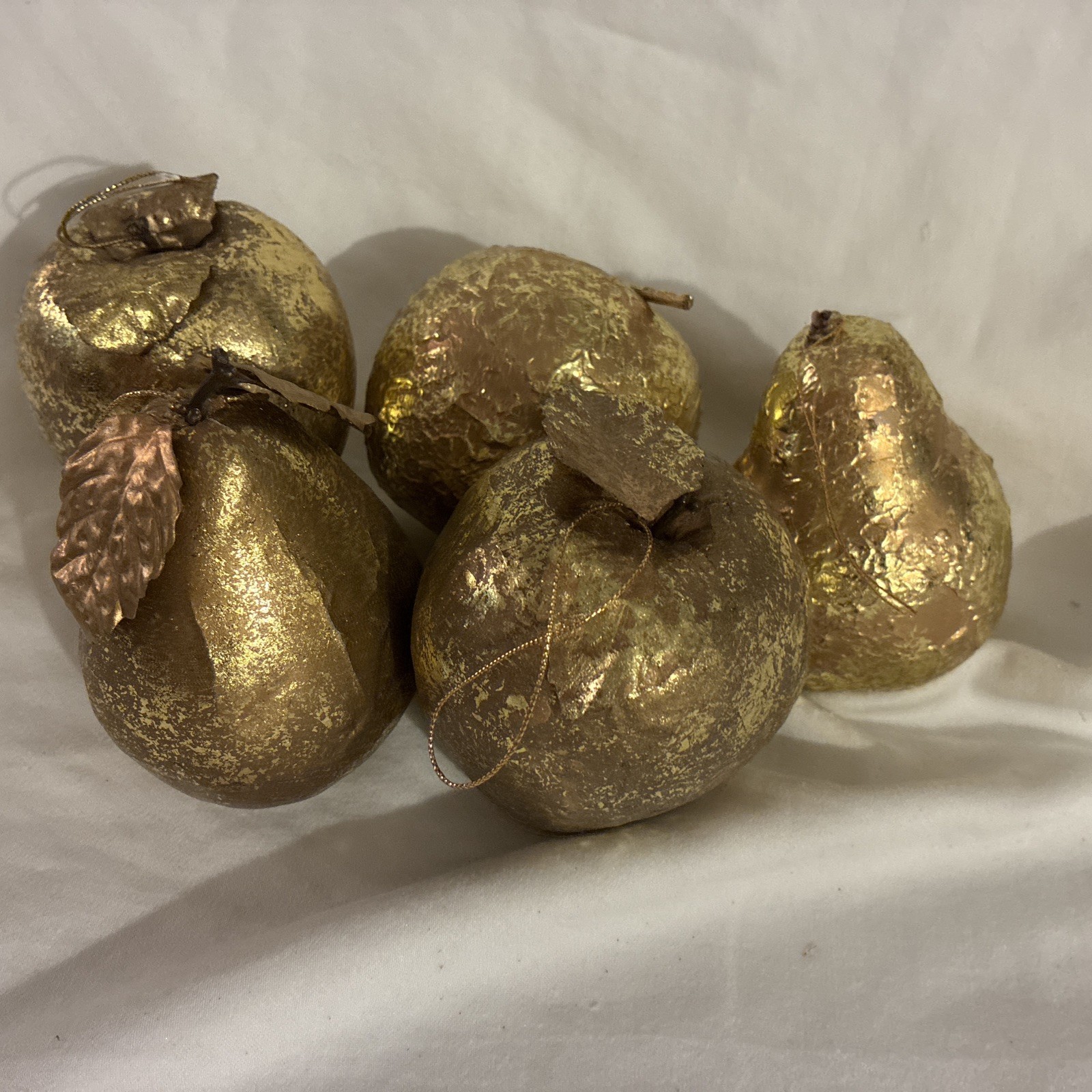 Beautiful Vintage Gold Foil Fruit With Leaf Christmas Ornament