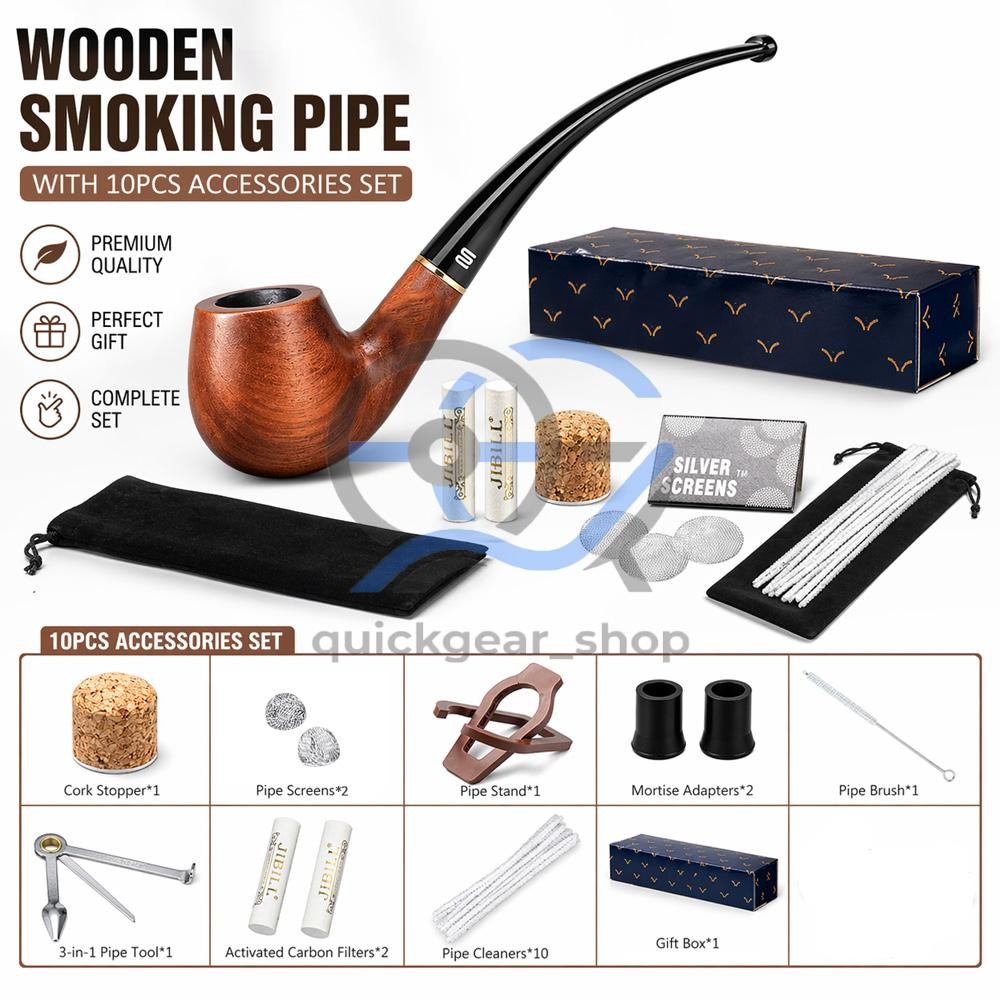 Rosewood Churchwarden Gandalf Pipe Short Stem Bent Tobacco Pipe with Accessories