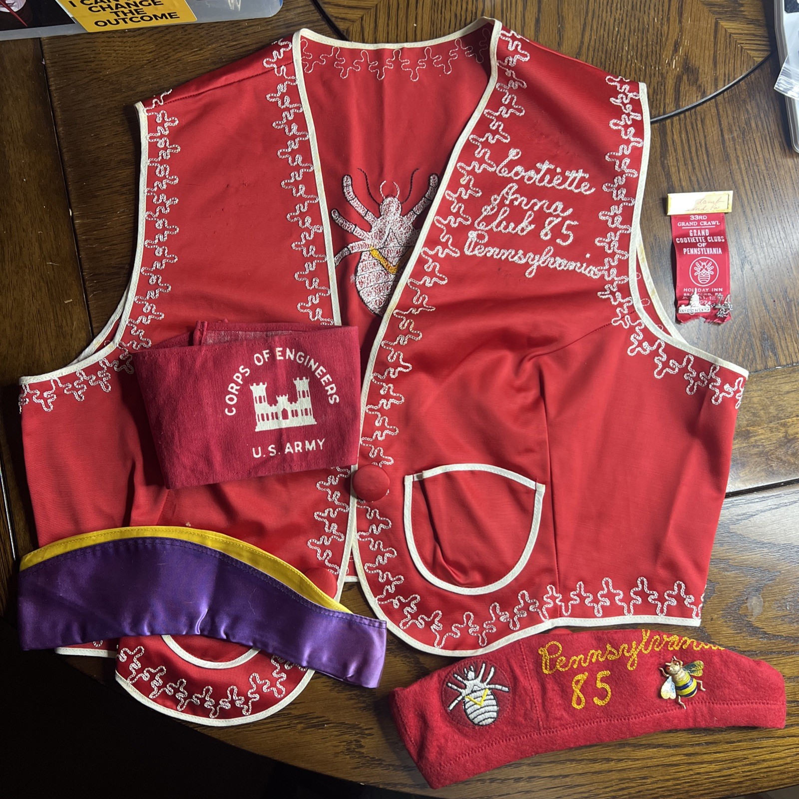 Rare Military Order Of The Cootie vest, hats, pins, lot 1985 Pennsylvania 