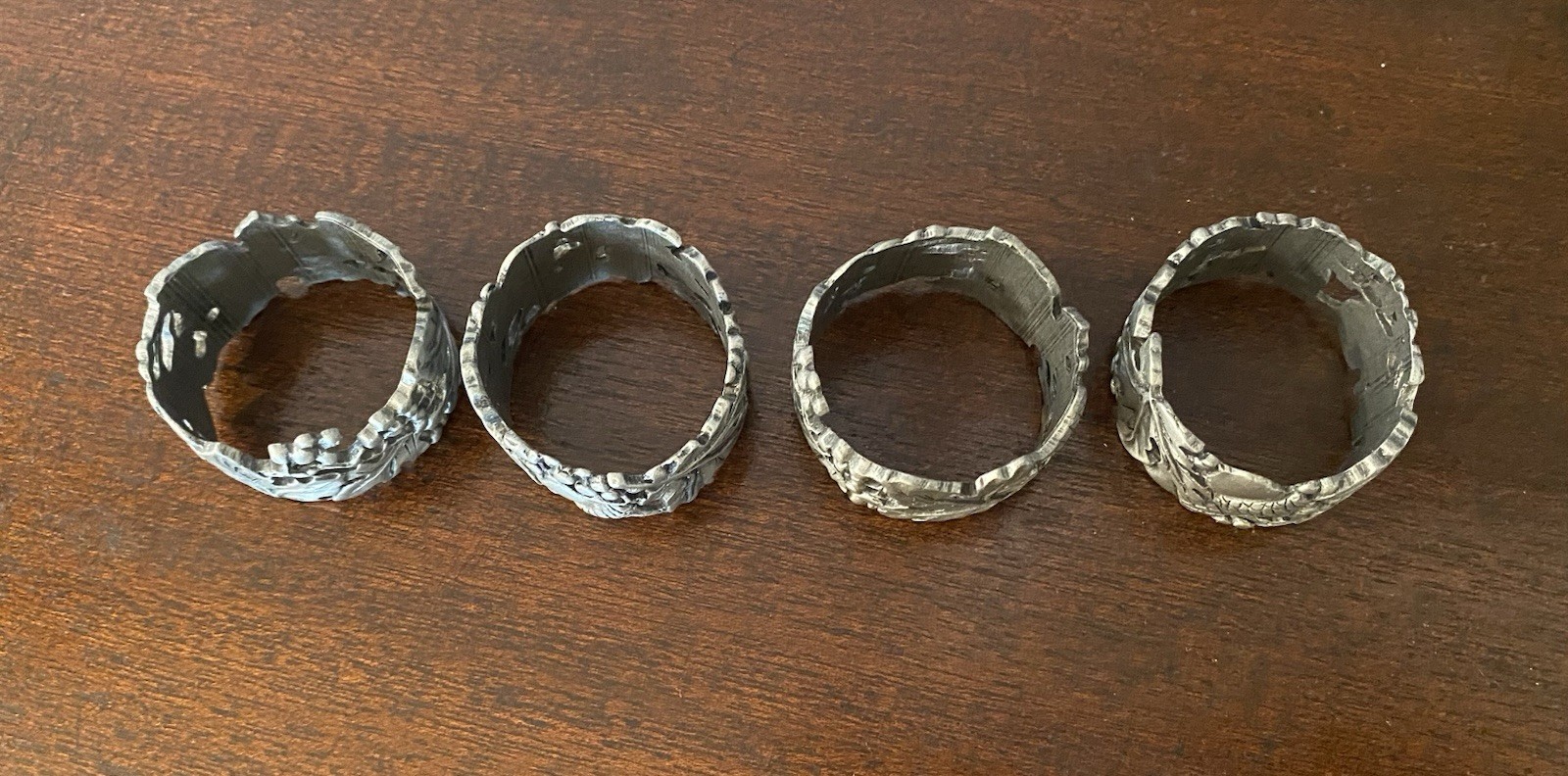 4 Longaberger Falling Leaves Autumn Reflection Pewter Napkin Rings