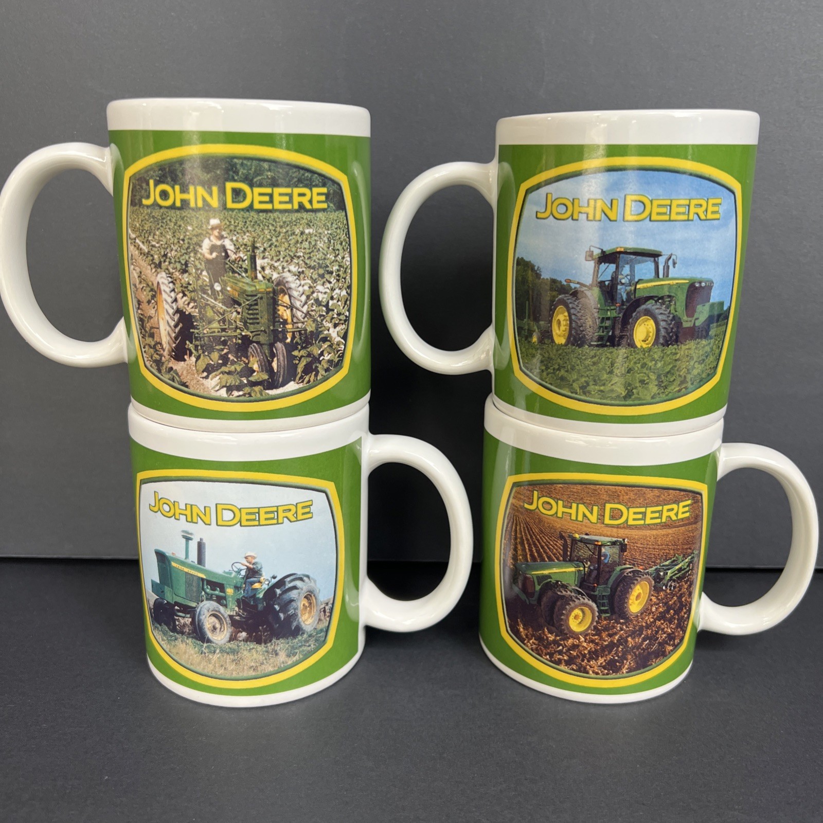 Vintage John Deere 2005 Collector Series Coffee Mugs Set of 4 Harvest Tractors
