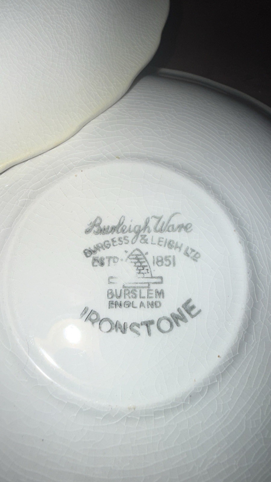 5 Vintage Burleigh Ware Ironstone White Swirl 5.5” Saucers Burslem England
