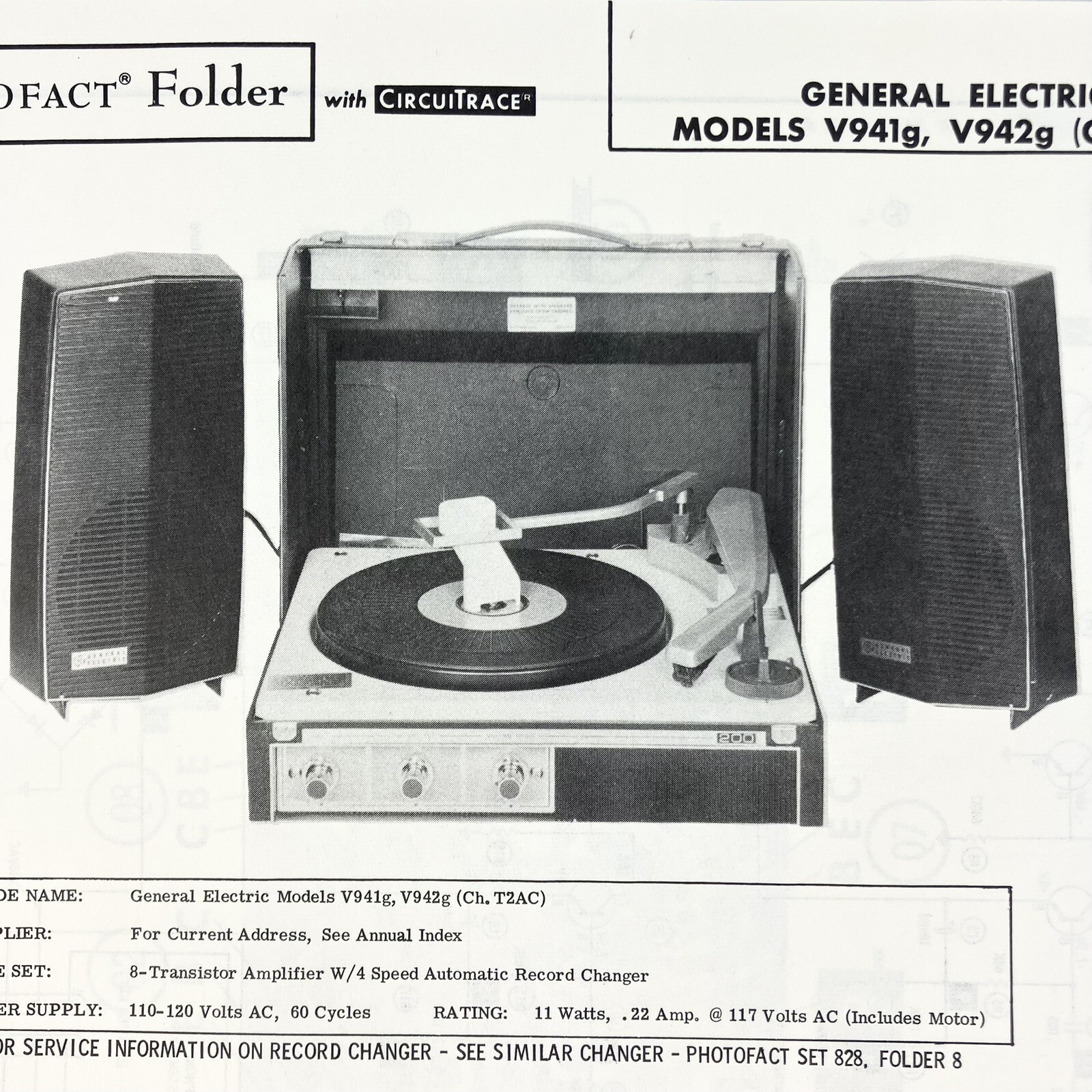 1967 GE Record Player V941g V942g Wire Schematic Service Manual Sam\'s Photofact