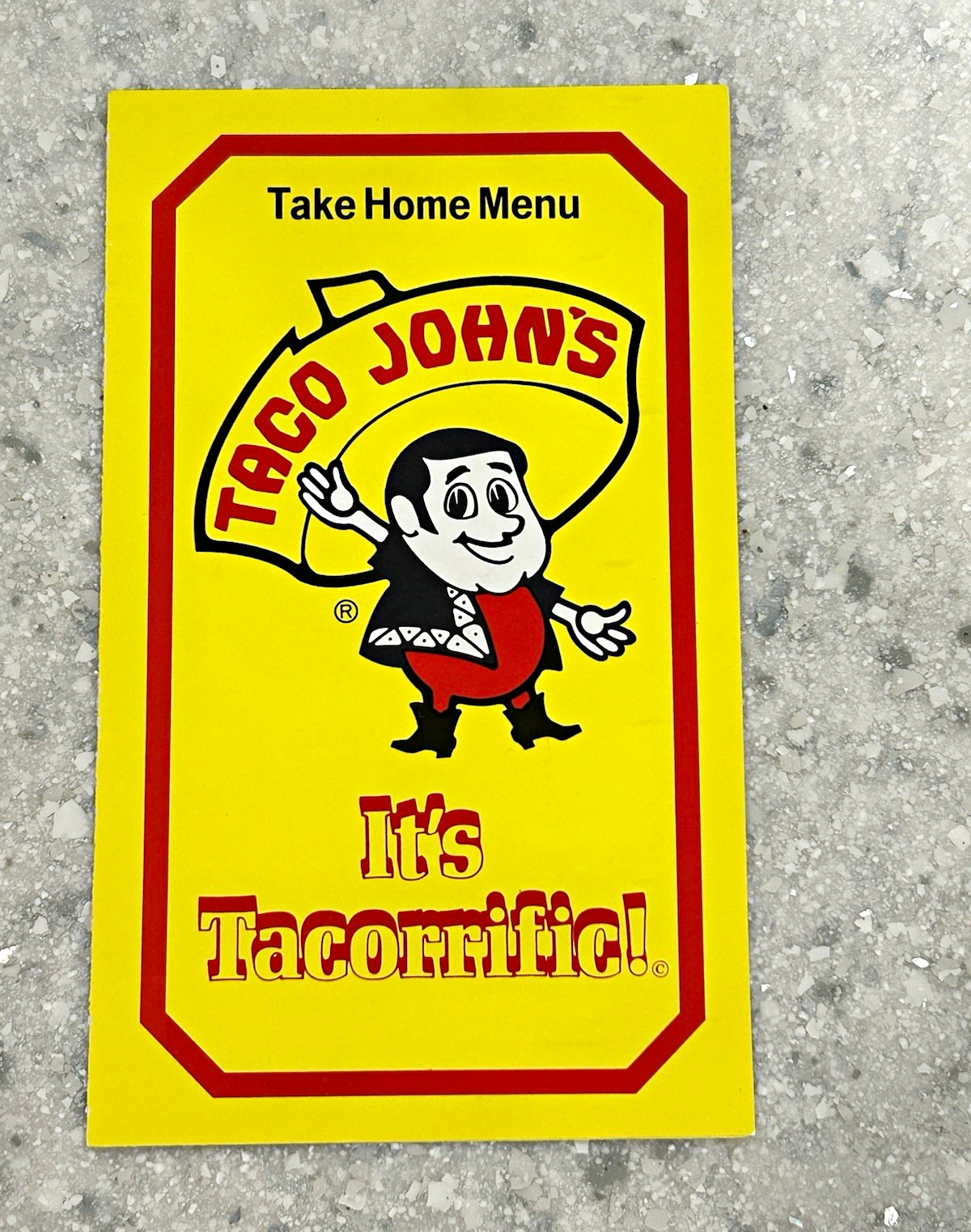 Vintage 1970s Taco John’s Take Home Menu Pre Potato Olés Taco Bravo Advertising