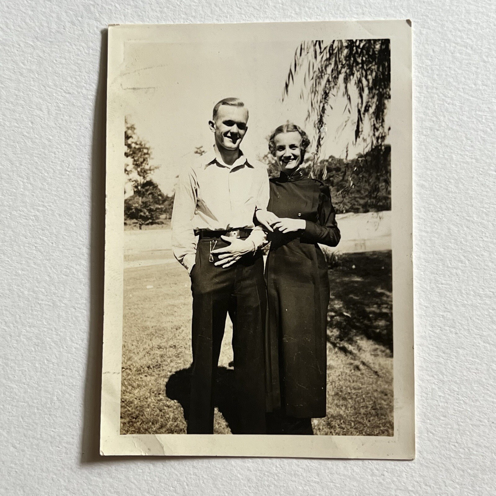 Vintage Snapshot Photograph Beautiful Young Woman Handsome Man Sweet Couple