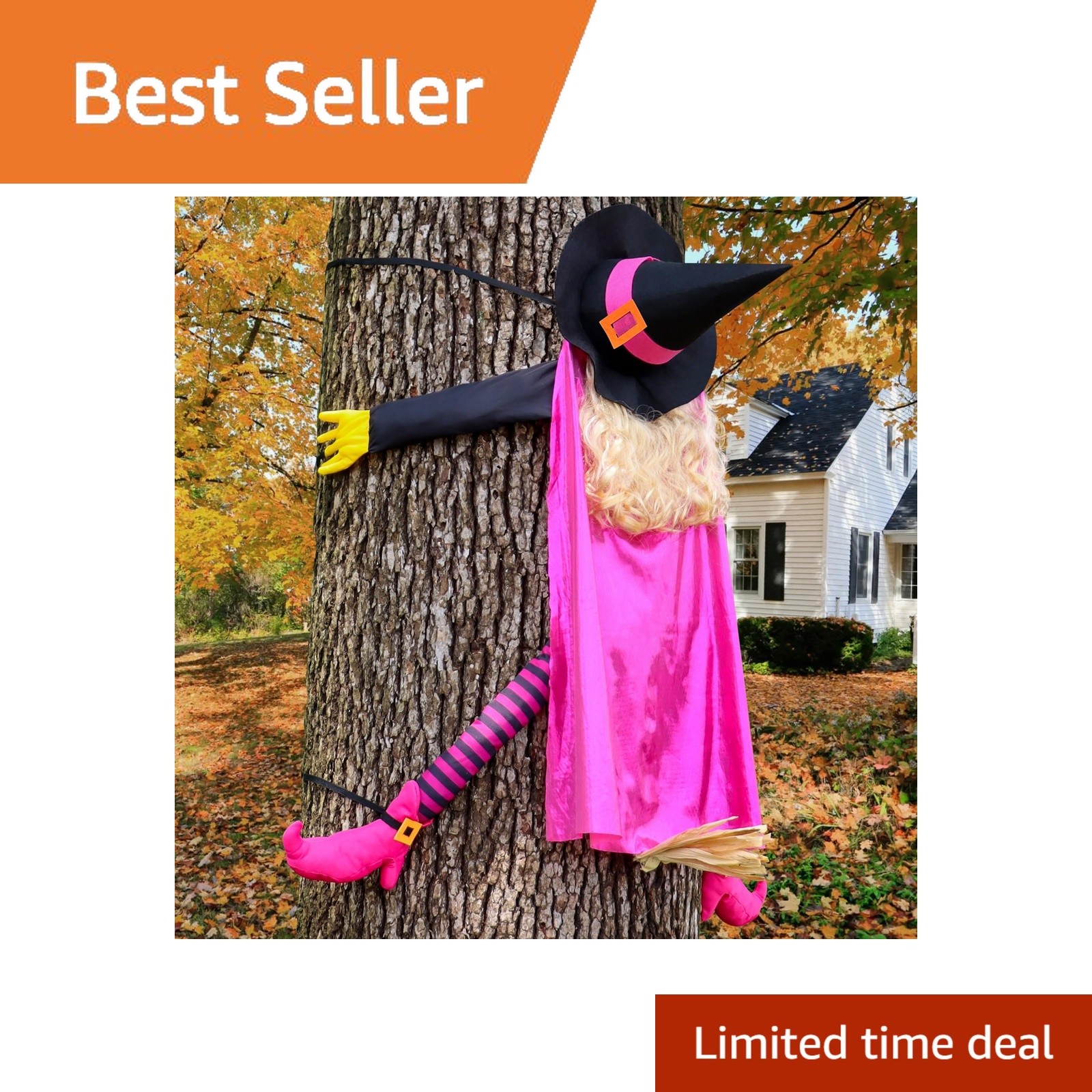Giiffu Crashing Witch Halloween Tree Decor, Pink