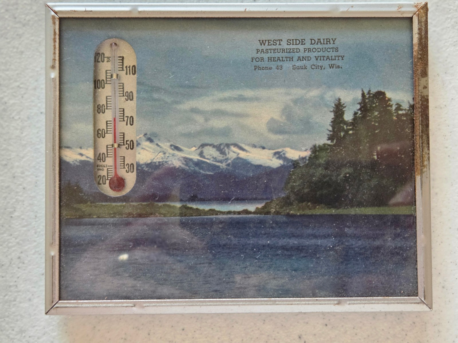Vintage 1946 Advertising Thermometer & Calendar West Side Dairy Sauk City, WI