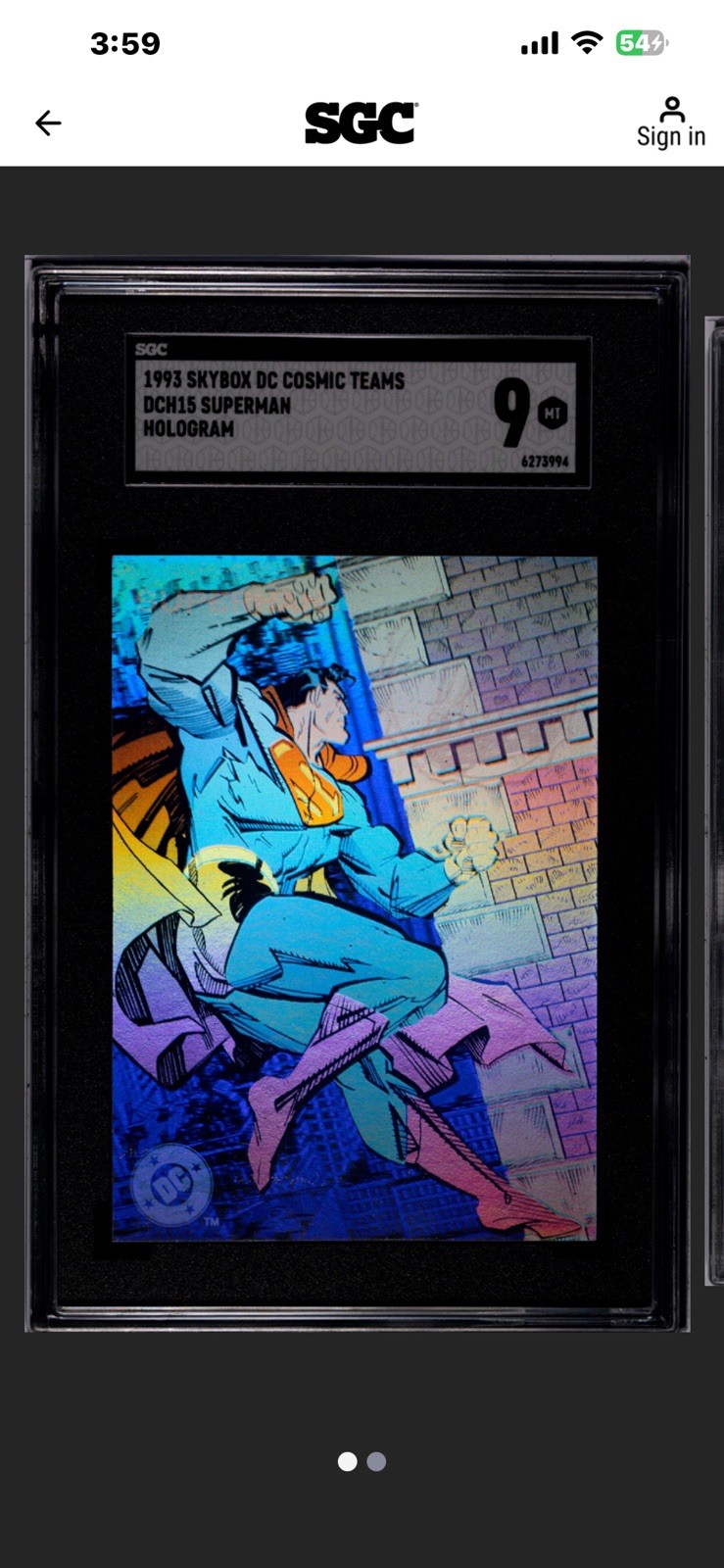 1995 Skybox DC Cosmic Teams DCH15 Superman Hologram Graded 🔥SGC 9🔥 POP 3🔥