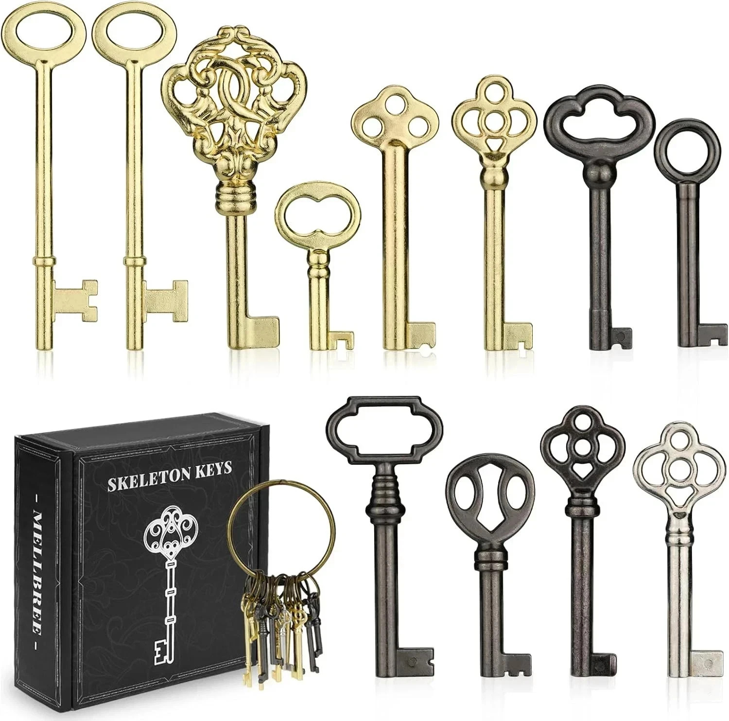 12pcs Skeleton Key Set | Universal Hollow Barrel Keys for Antique Cabinet Door