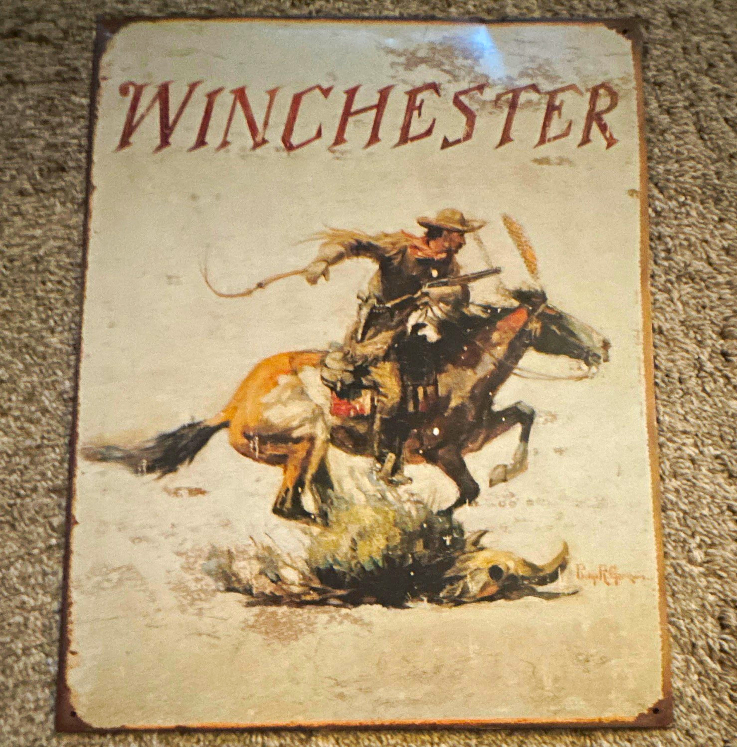 Winchester Vintage Western Advertising Metal Wall Sign Cowboy Vertical Rectangle