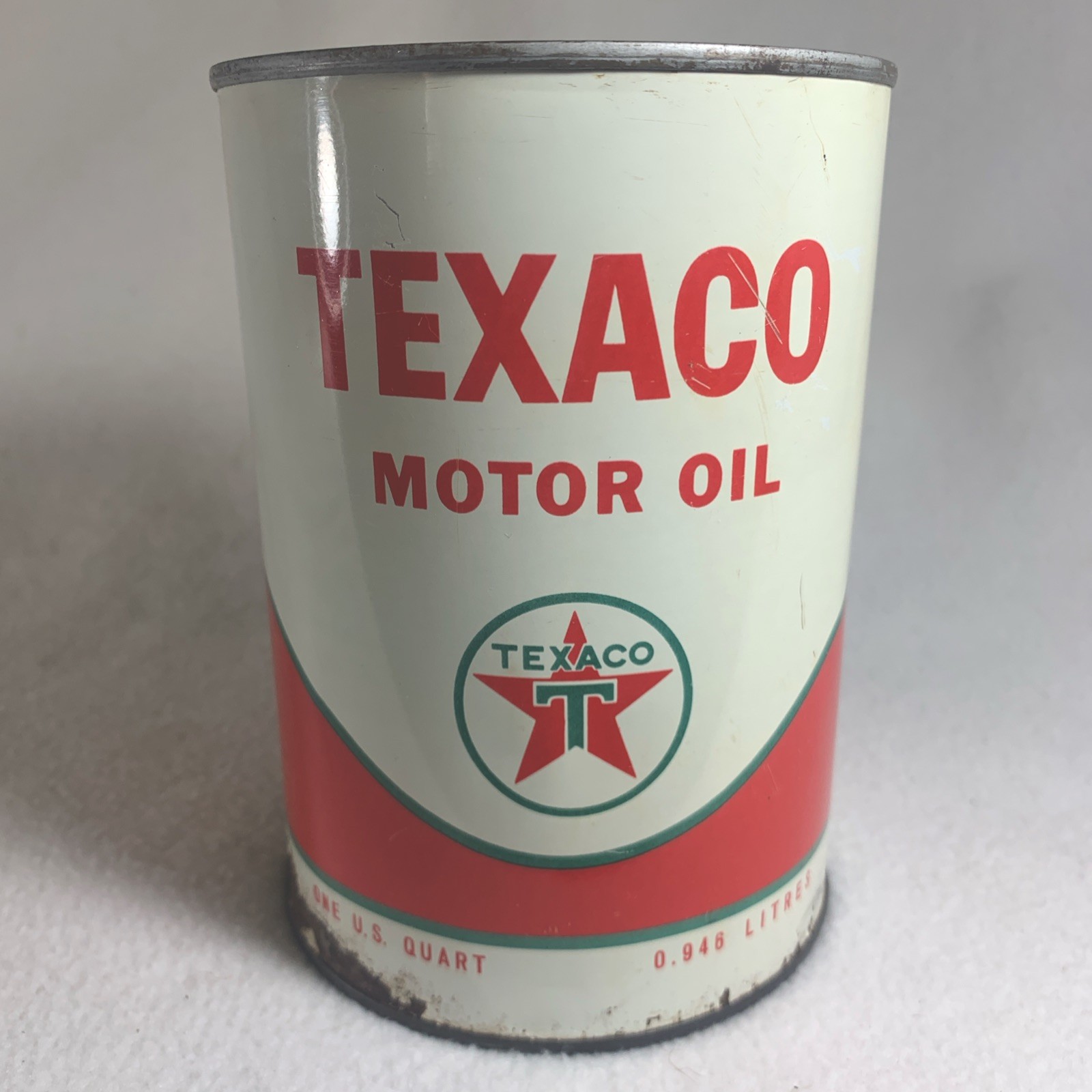 Vintage 1966 Texaco 10W Motor Oil Full One Quart Metal Can