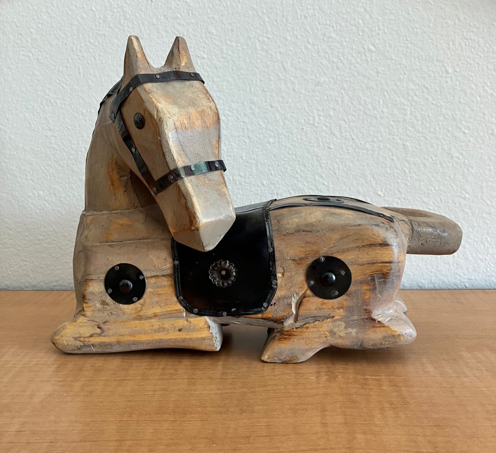 Vintage Wooden Horse Metal Saddle And Accents Folk Art 10