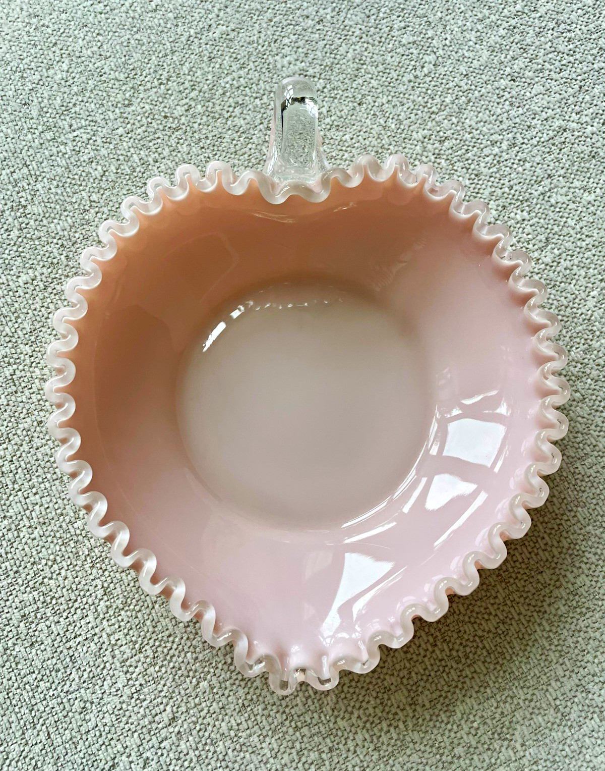 RARE Vintage 1950s Fenton Pink Milk Glass Ruffled Heart Dish - Perfect Condition