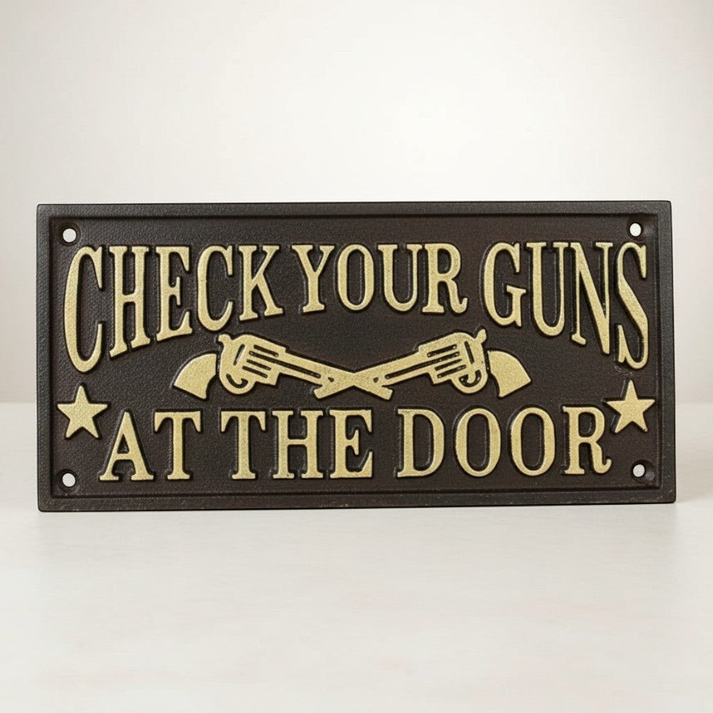 Check Your Guns at the Door Cast Iron Wall Plaque