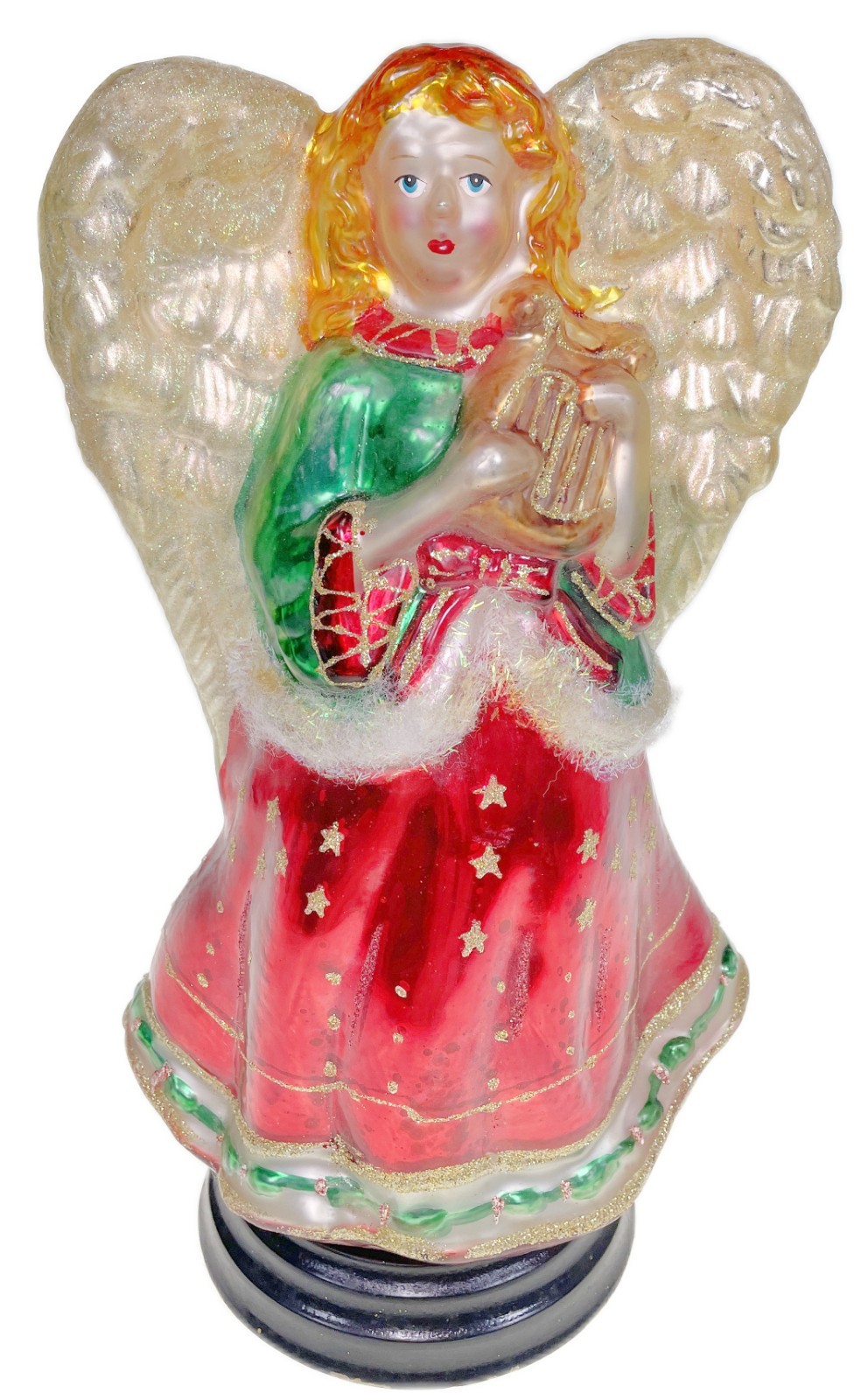 14” Blown Mercury Glass Angel Tabletop Large Figurine Heavenly Harpist Nativity
