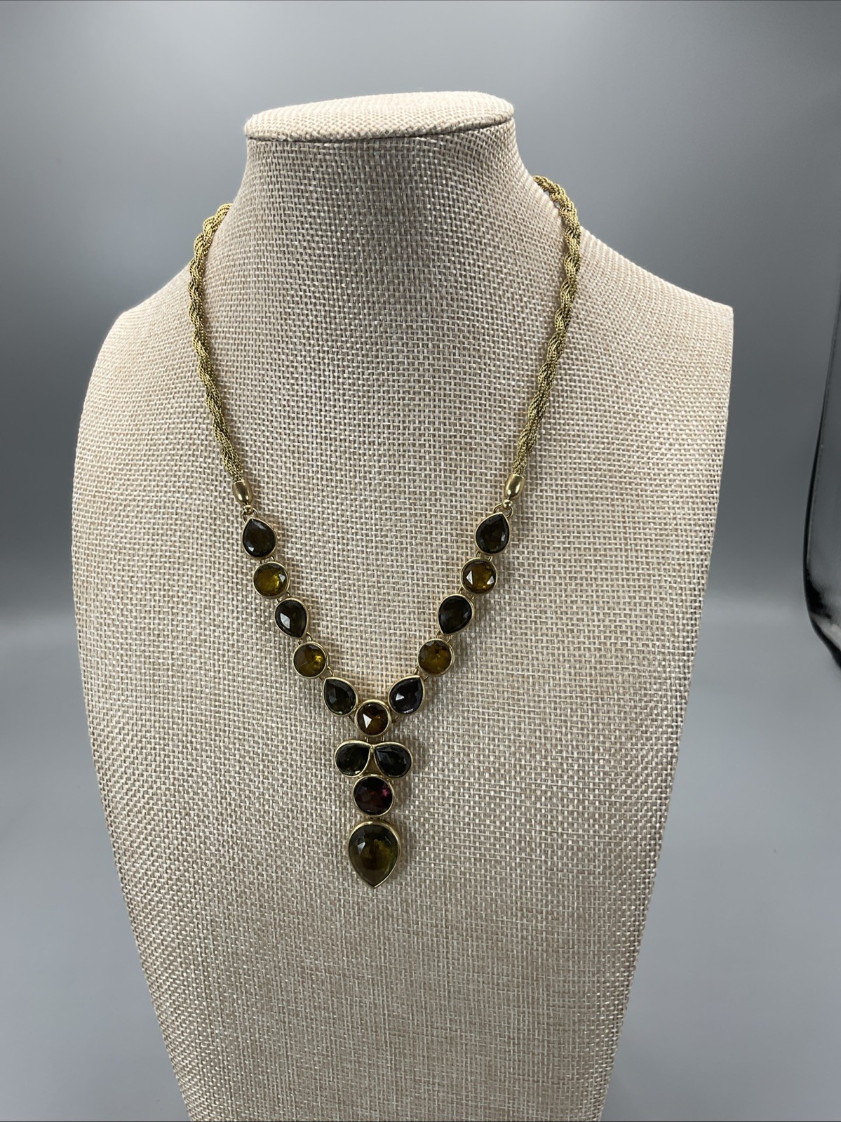 Designer Signed Monet 18” Necklace Rhinestone Gold Tone Twisted Strand