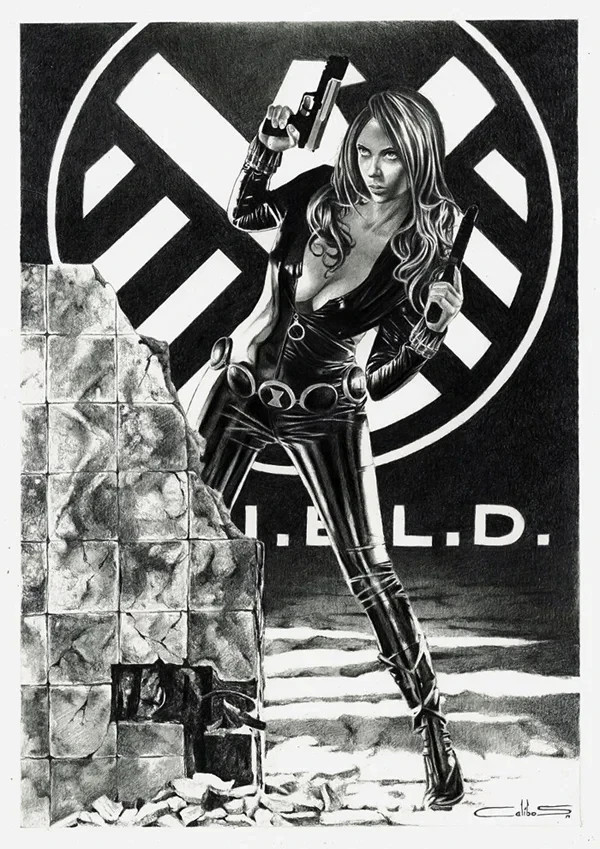 Black Widow PIN UP Natasha Romanoff by Calibos ORIGINAL ART AVENGERS