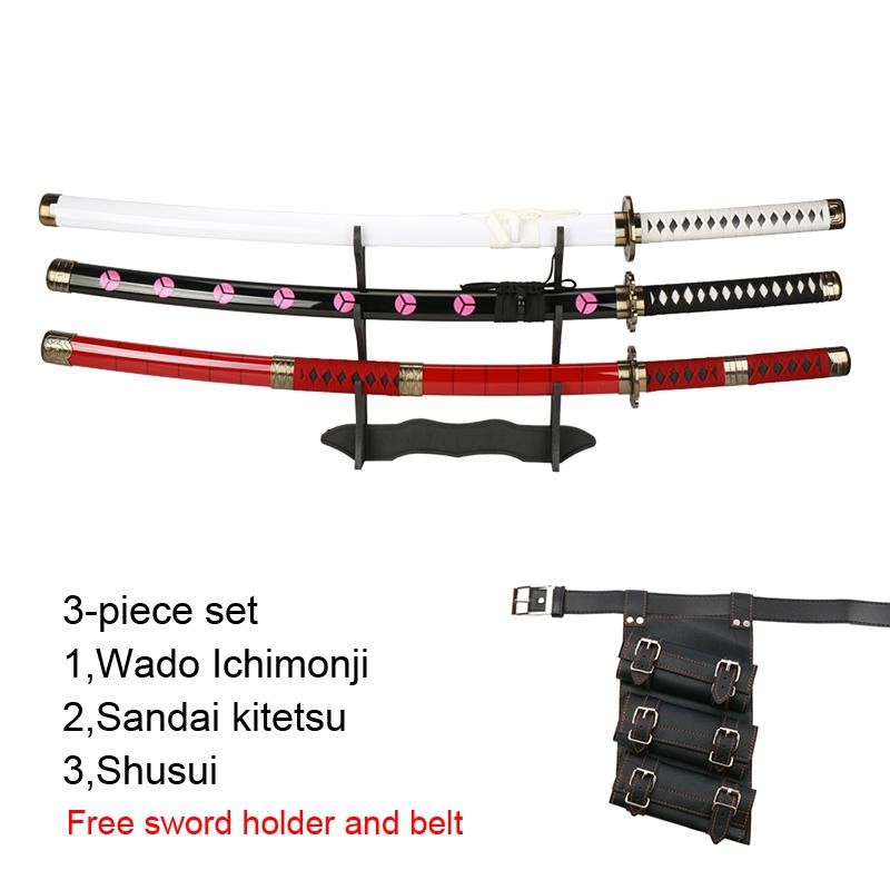 3-pcs Set Roronoa Zoro Swords 104cm Handmade Katana Japanese Anime Cosplay Sword