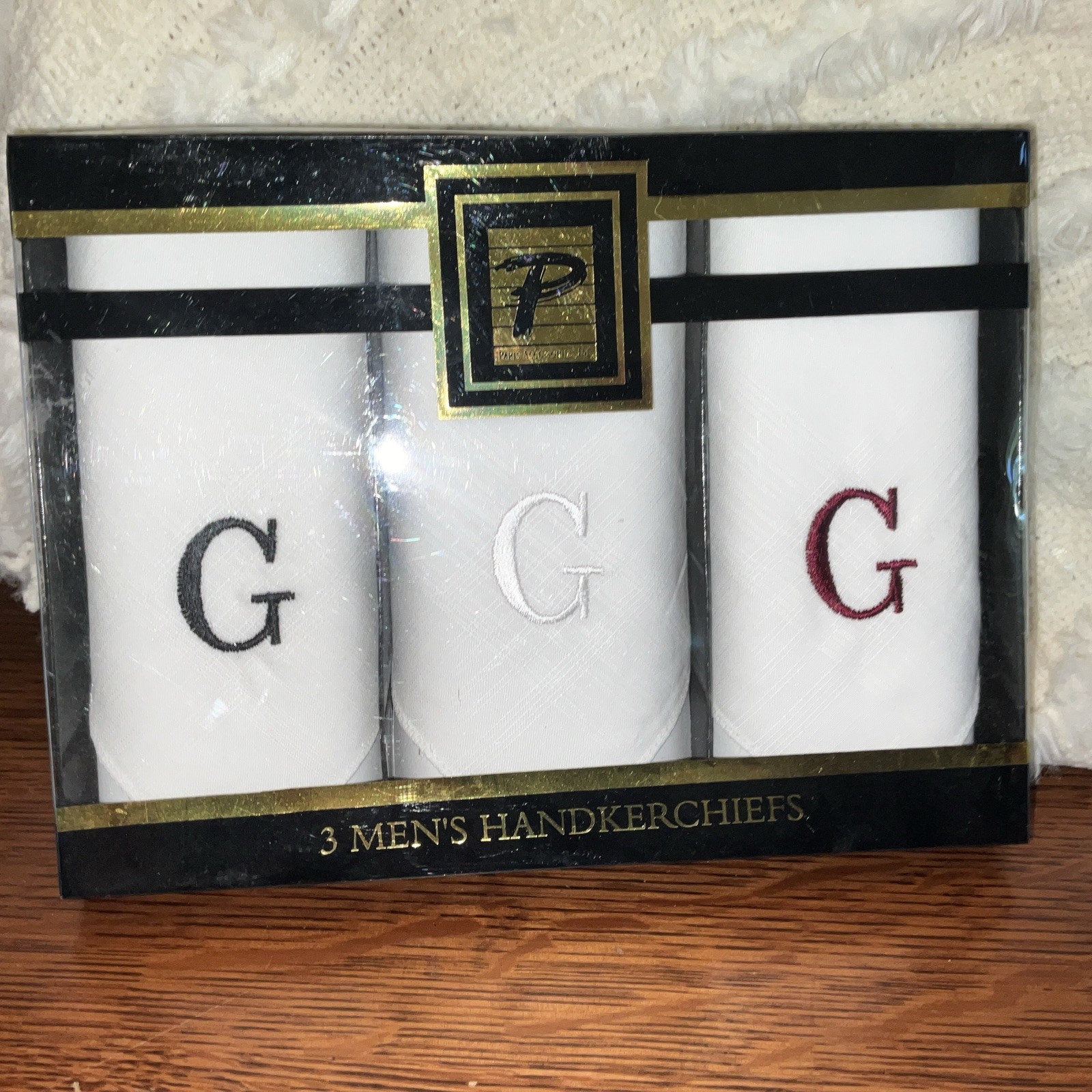 Paris Accessories Vintage Embroidered G Men’s Handkerchiefs In Box