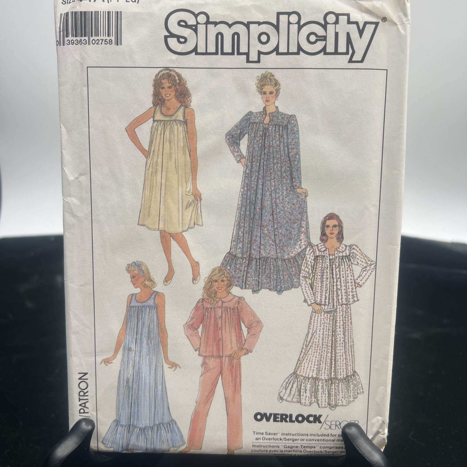 1980's Simplicity Misses Nightgown,Robe,Bed Jacket Pattern 8310 Size Pt-Lg Uncut