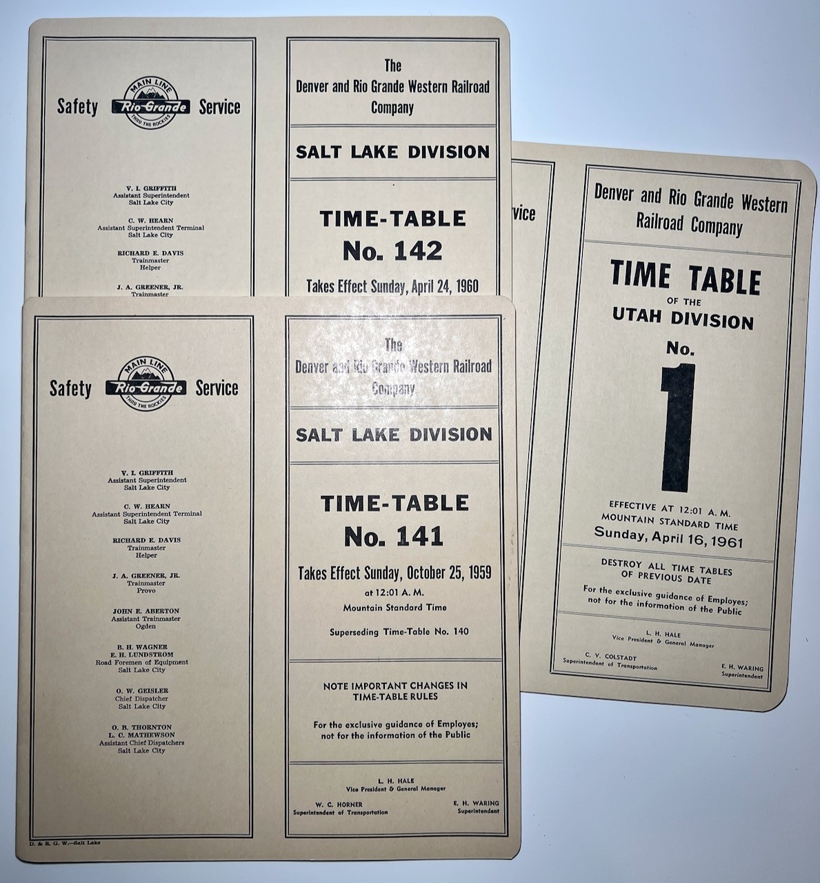 DRGW Rio Grande Railroad Time Table x3 Salt Lake Utah Trains 1959-61 Softcover