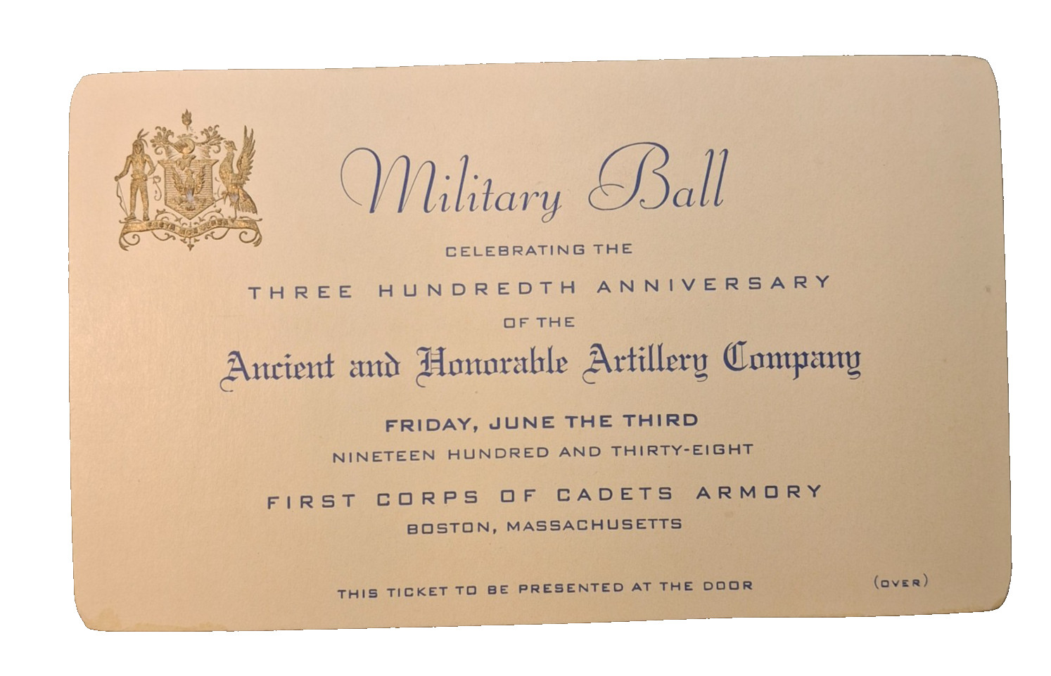 1938 Military Ball Invitation Boston Ancient & Honorable Artillery Company 