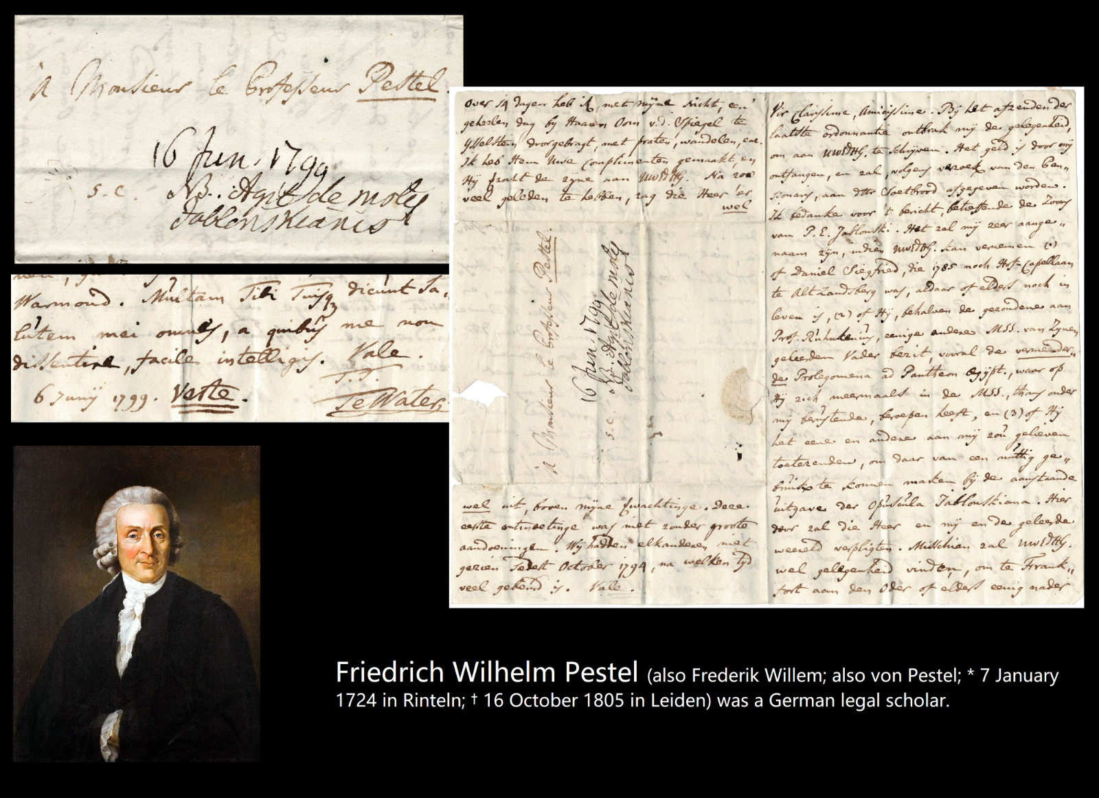 1799 NETHERLANDS Letter from Prof. TE WATER to Prof. PESTEL University of Leiden