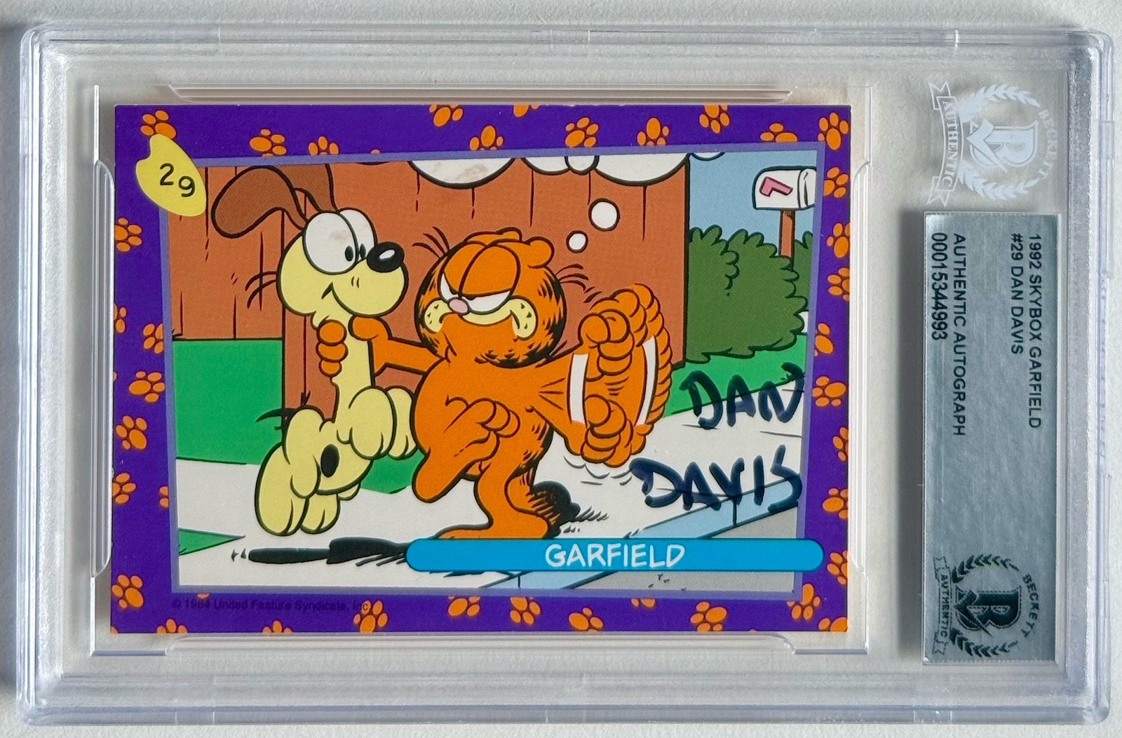 DAN DAVIS SIGNED 1992 SKYBOX GARFIELD #29 BECKETT AUTHENTIC AUTO