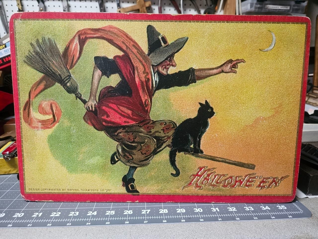 Vintage Halloween Witch display postcard Moonlight & Roses Raphael Tuck & Sons
