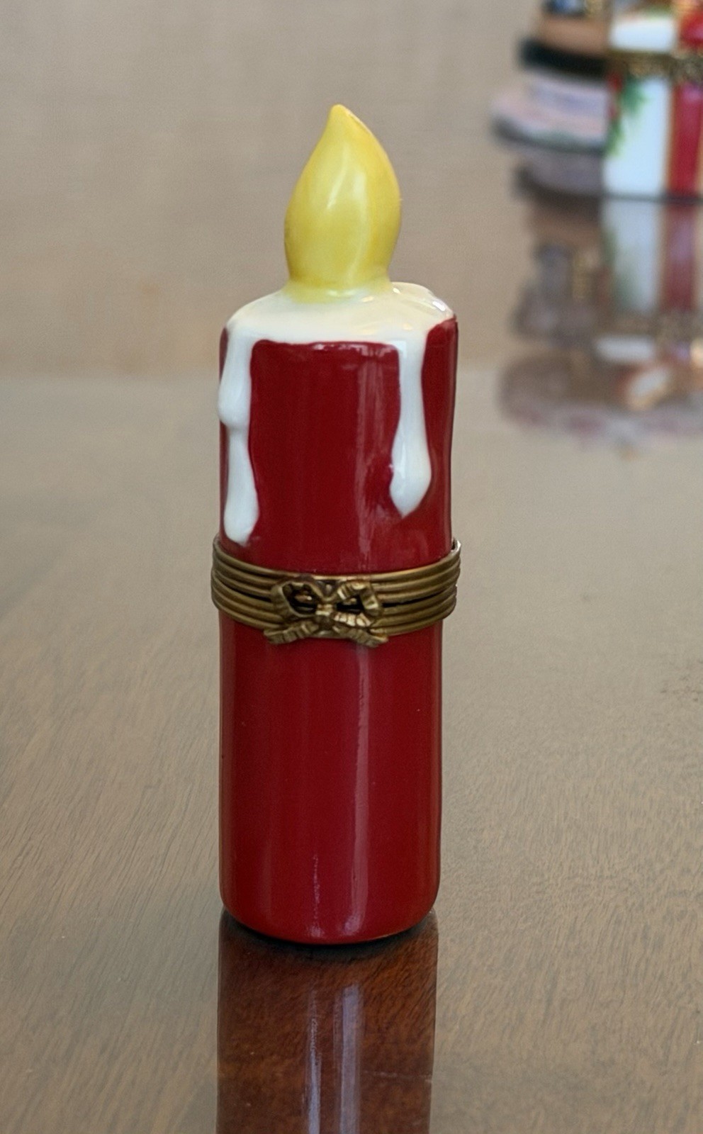 LIMOGES FRANCE BOX - CHRISTMAS - ROCHARD - RED CANDLE & YELLOW FLAME