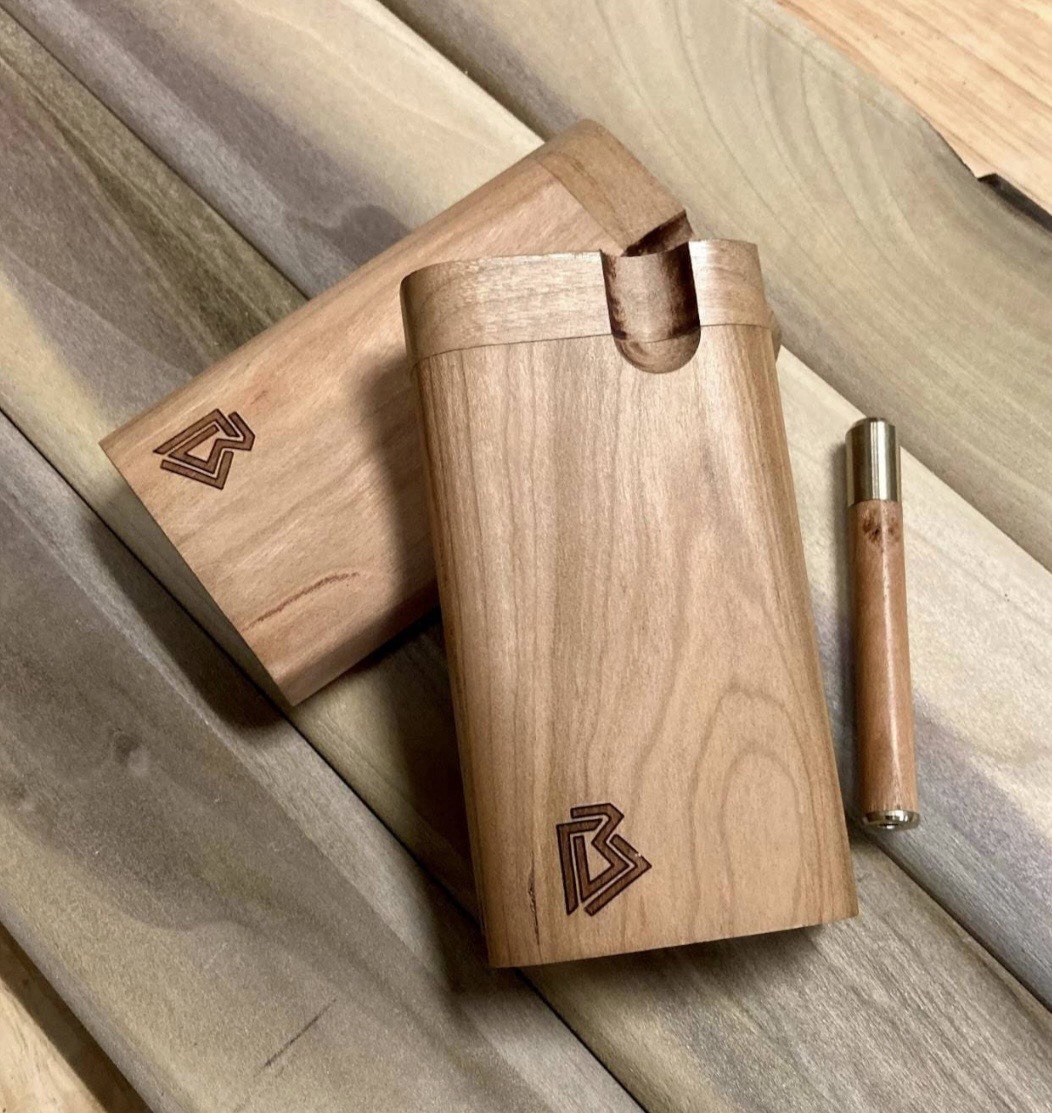 American Cherry Wood 3.5” Dugout Stash Box w Bat/One Hitter Pipe Made In The USA