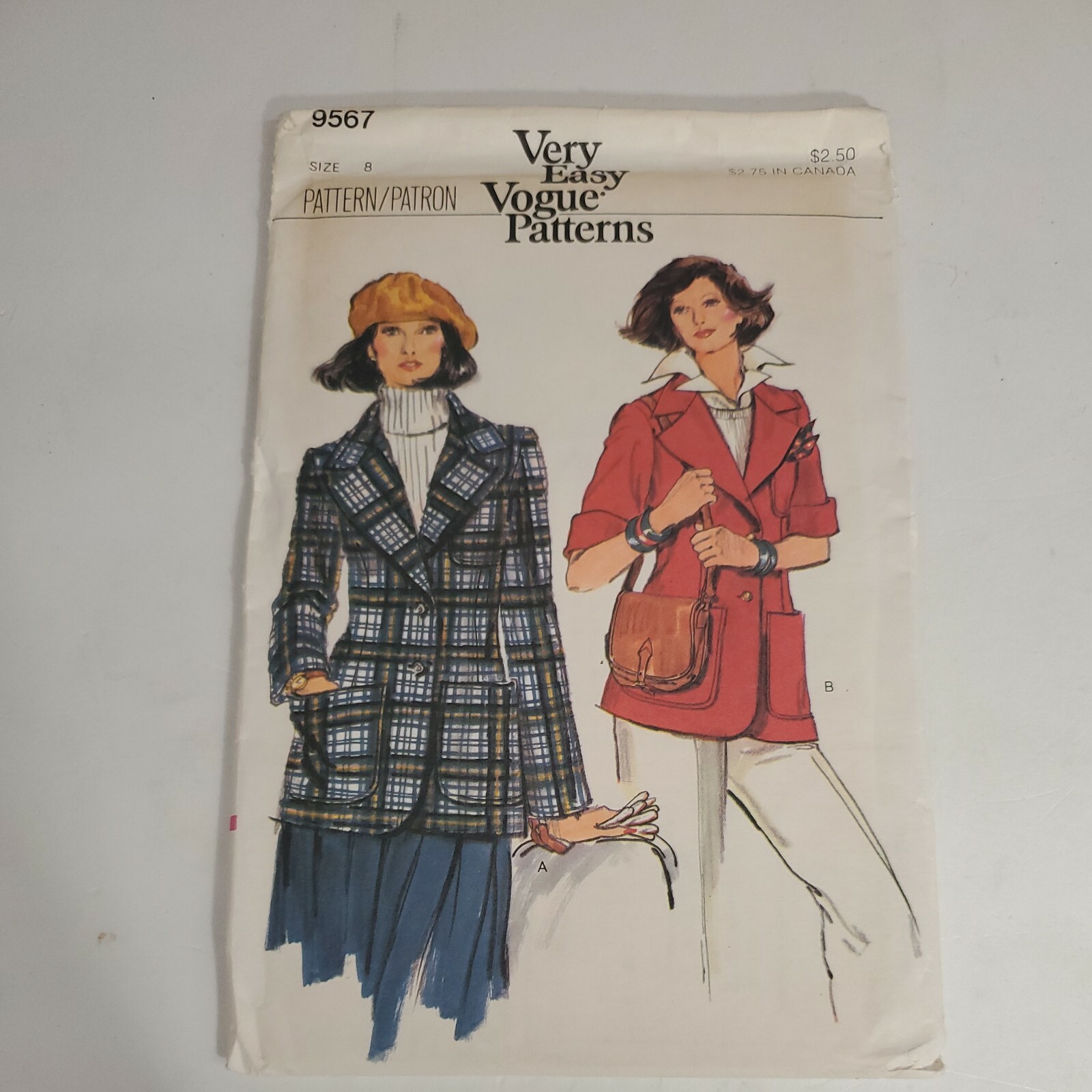 1970's VTG VOGUE Misses' unlines collar Jacket Pattern 9567 Size 8 UNCUT