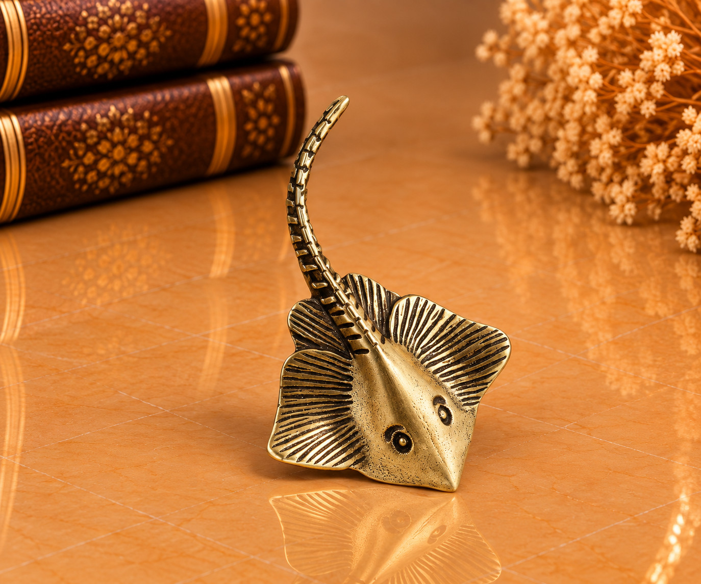 Mini Vintage Brass Stingray Statue Figurine Animal Collectible Stingray Sea Gift