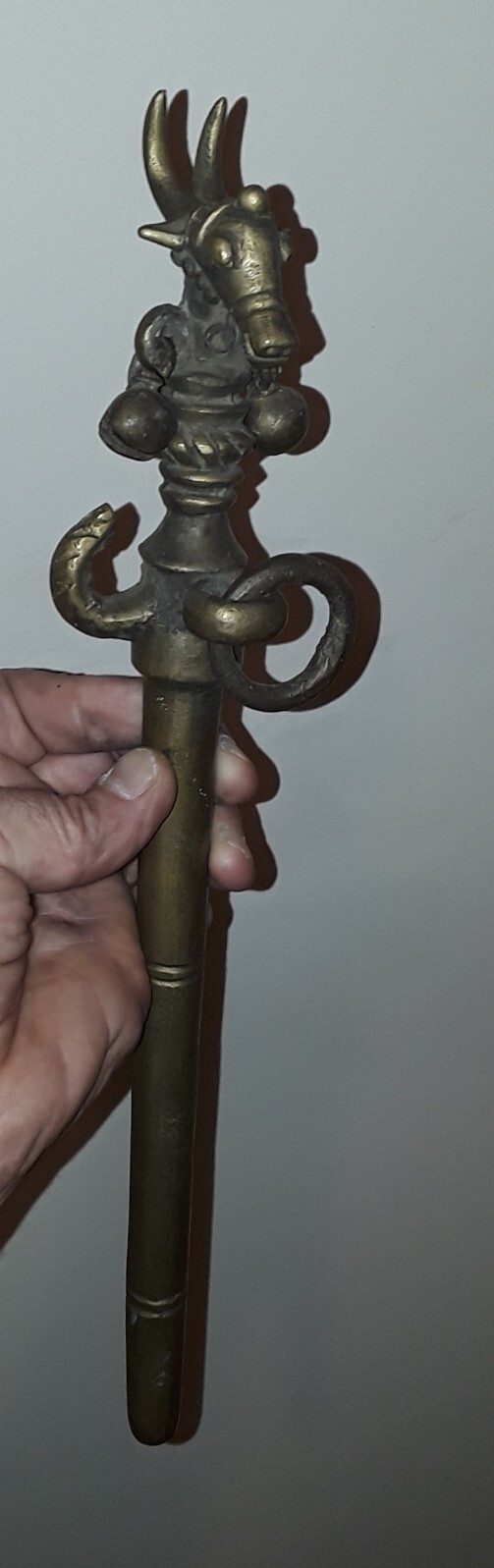 Hinduism Antique Scepter Goddess Kamadhenu Solid Brass Hindu Scepter Royalty Rod