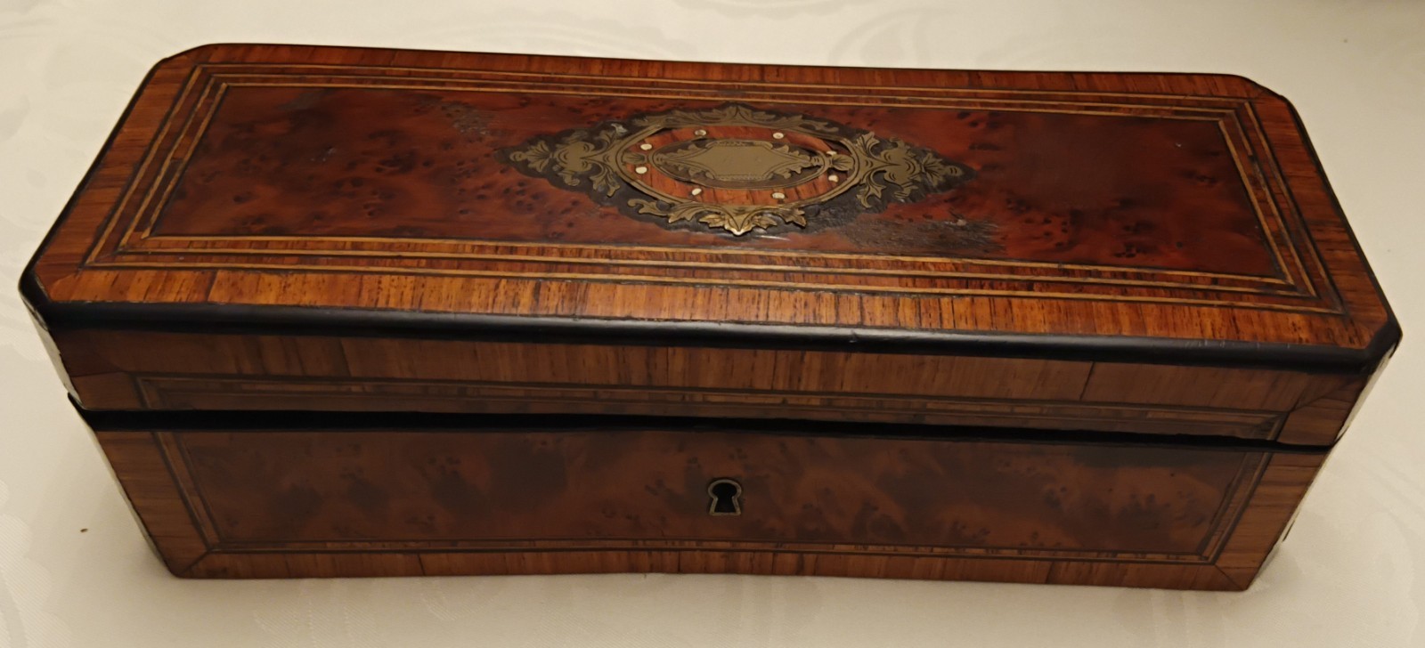 ANTIQUE ENGLISH WOOD INLAY TRINKET BOX