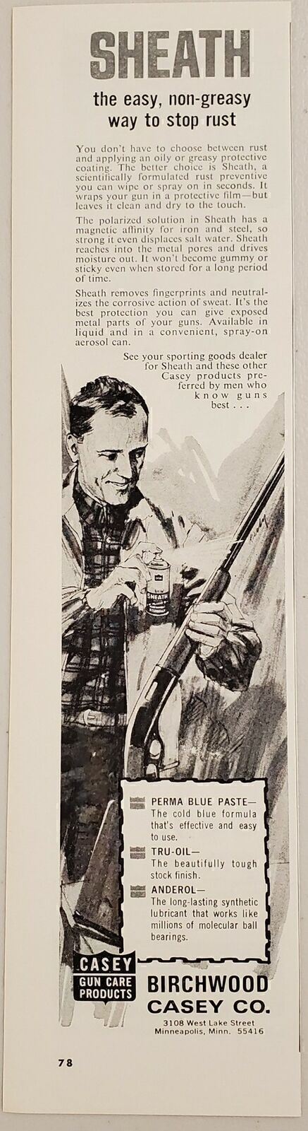 1966 Print Ad Birchwood Casey Gun Care Products Man Clean Shotgun Minneapolis,MN