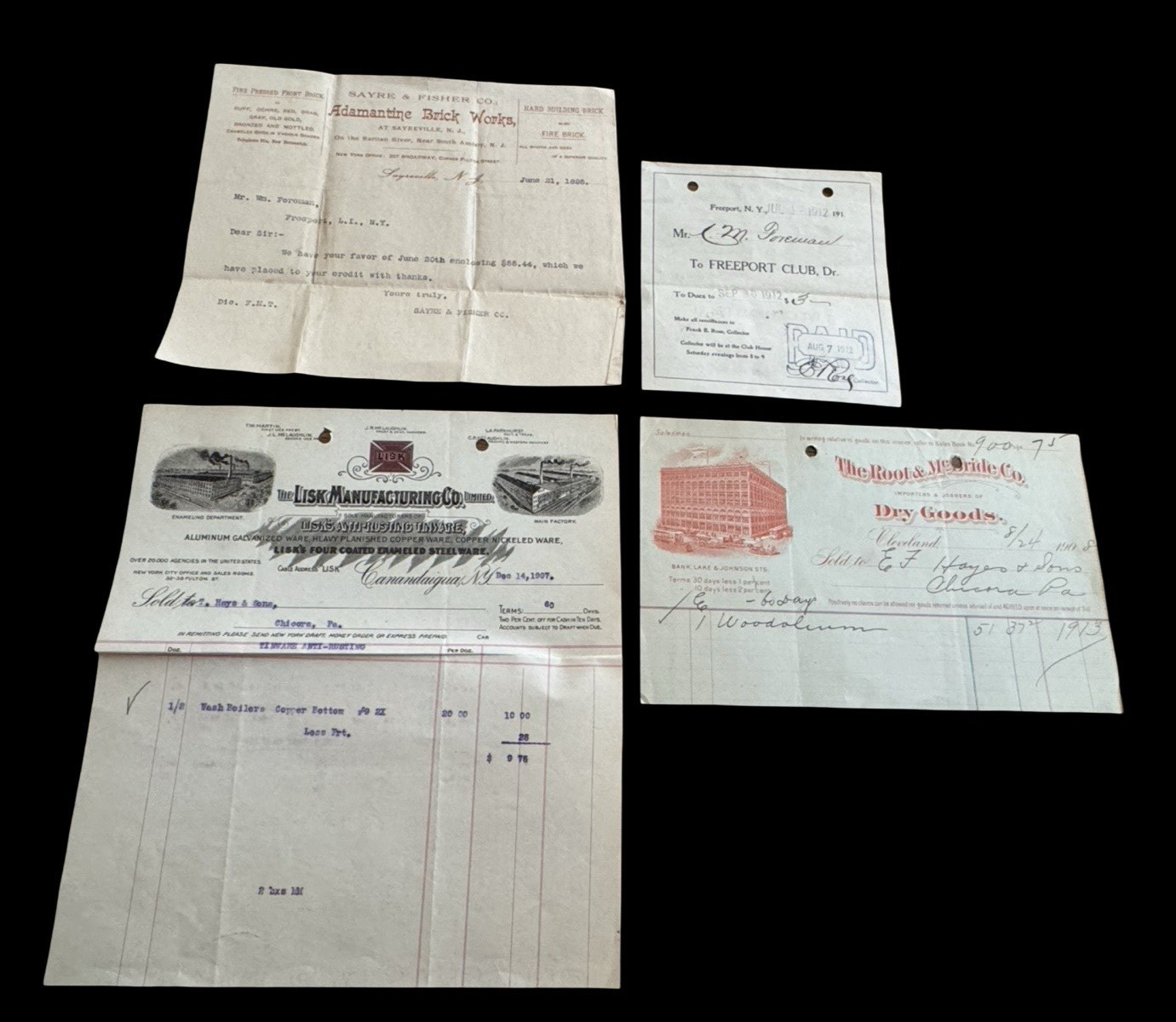 Lot 5 Antique Business Documents 1895-1907 Letterheads Invoices Receipt Ephemera