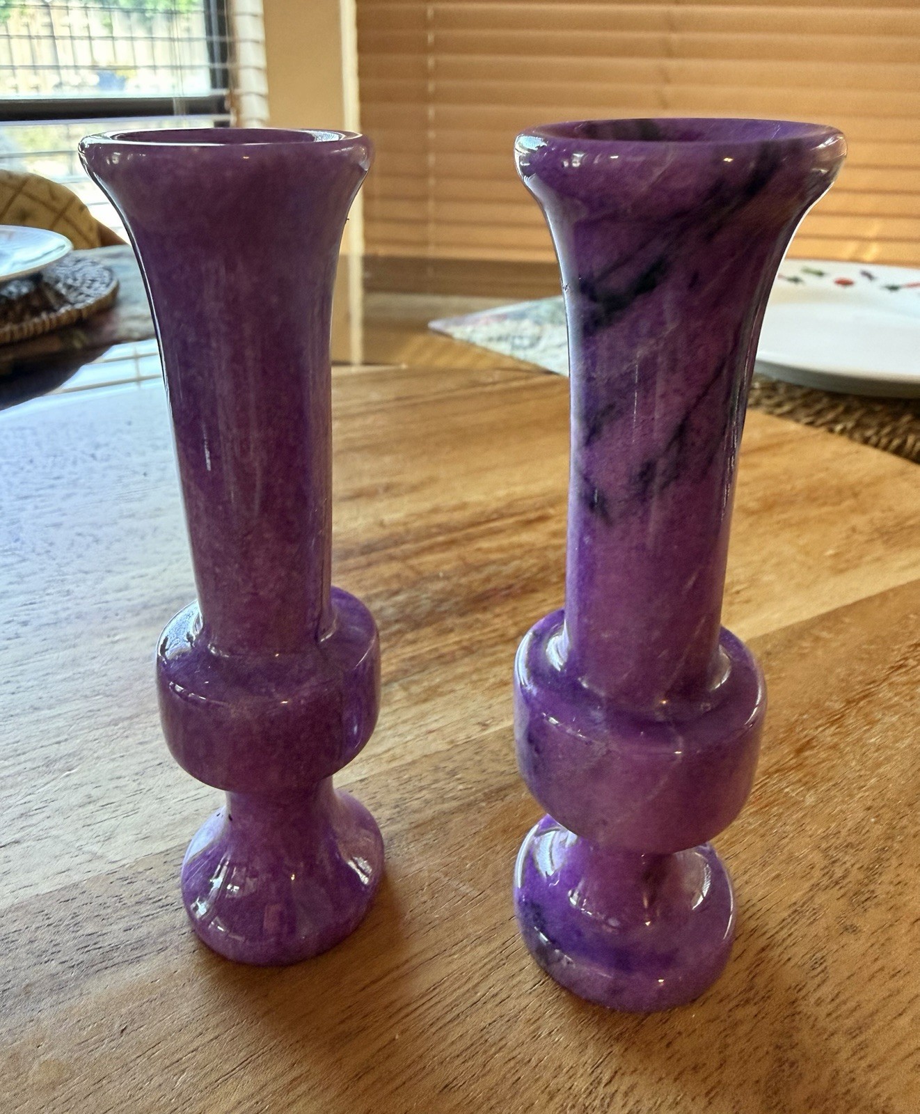 Pair Of Lavender Vases Alabaster Marble Postmodern Sculptural 