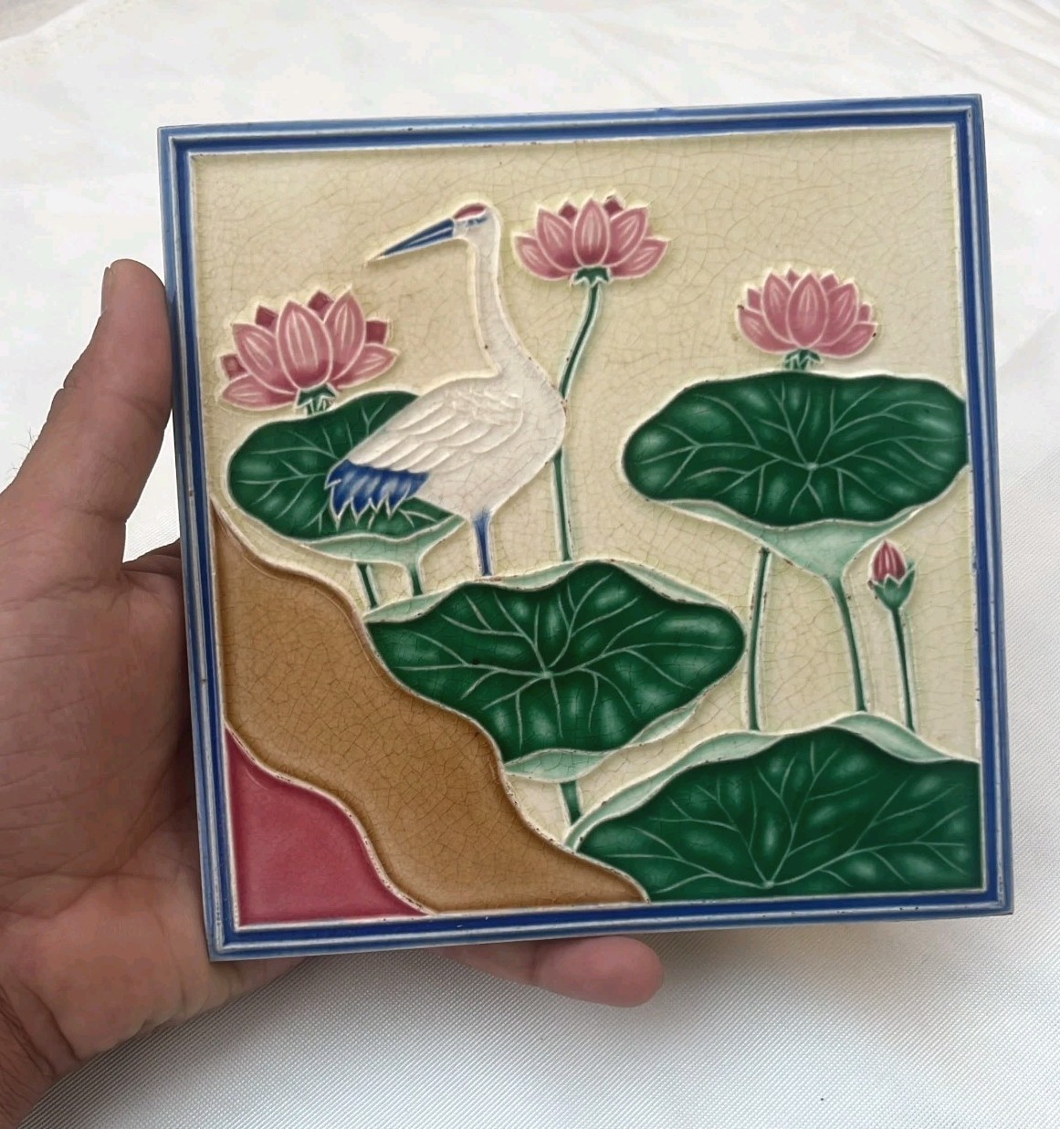 RARE VINTAGE CERAMIC BIRD SWAN TILE M.S TILE WORKS MADE IN JAPAN COLLECTABLE 