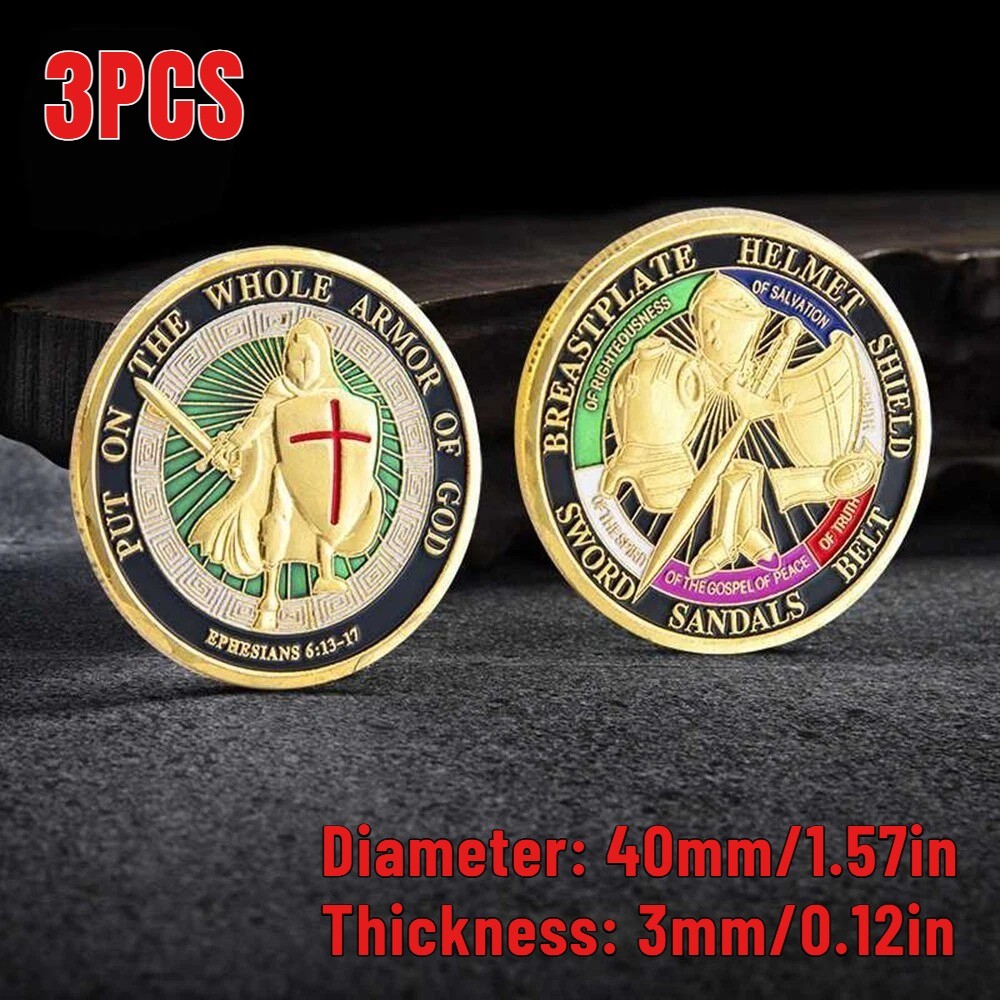 3pcs Put on the Whole Armor of God Commemorative Collection Challenge Coins Gift