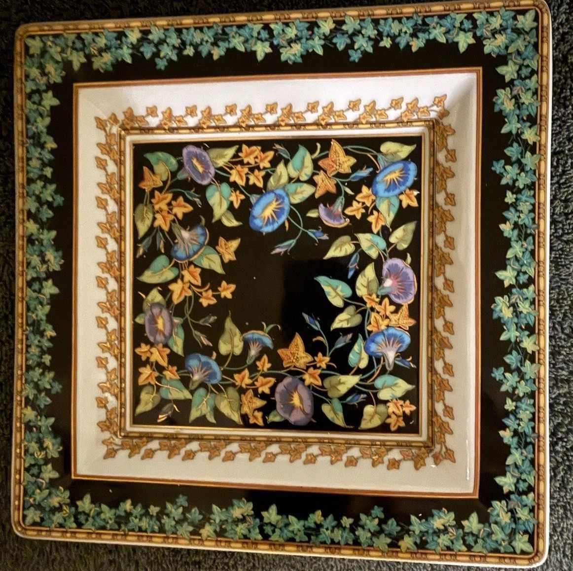 Versace Rosenthal Gold Ivy Large Square Tray Plate Bowl - 8 5/8\